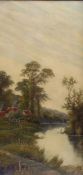 Cole, Edwin (Attrib.)Landschaft mit Cottage an einem Bachlauf(England 1868 geb.) Öl/Lwd. Rechts