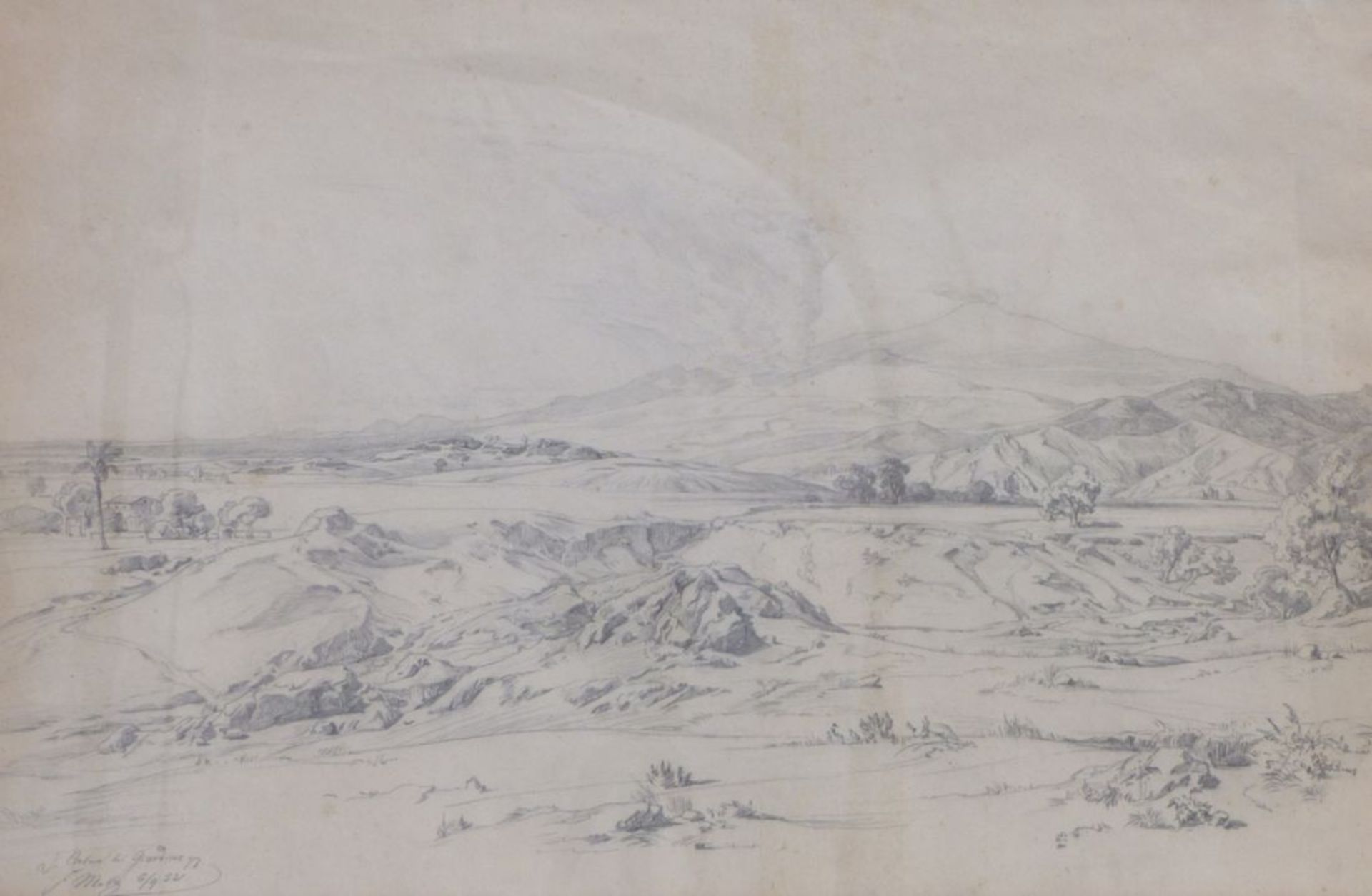 Metz, Friedrich"Aetna bei Giardino"(Frankfurt am Main 1820-1901 ebd.) Bleistiftzeichnung. Unten