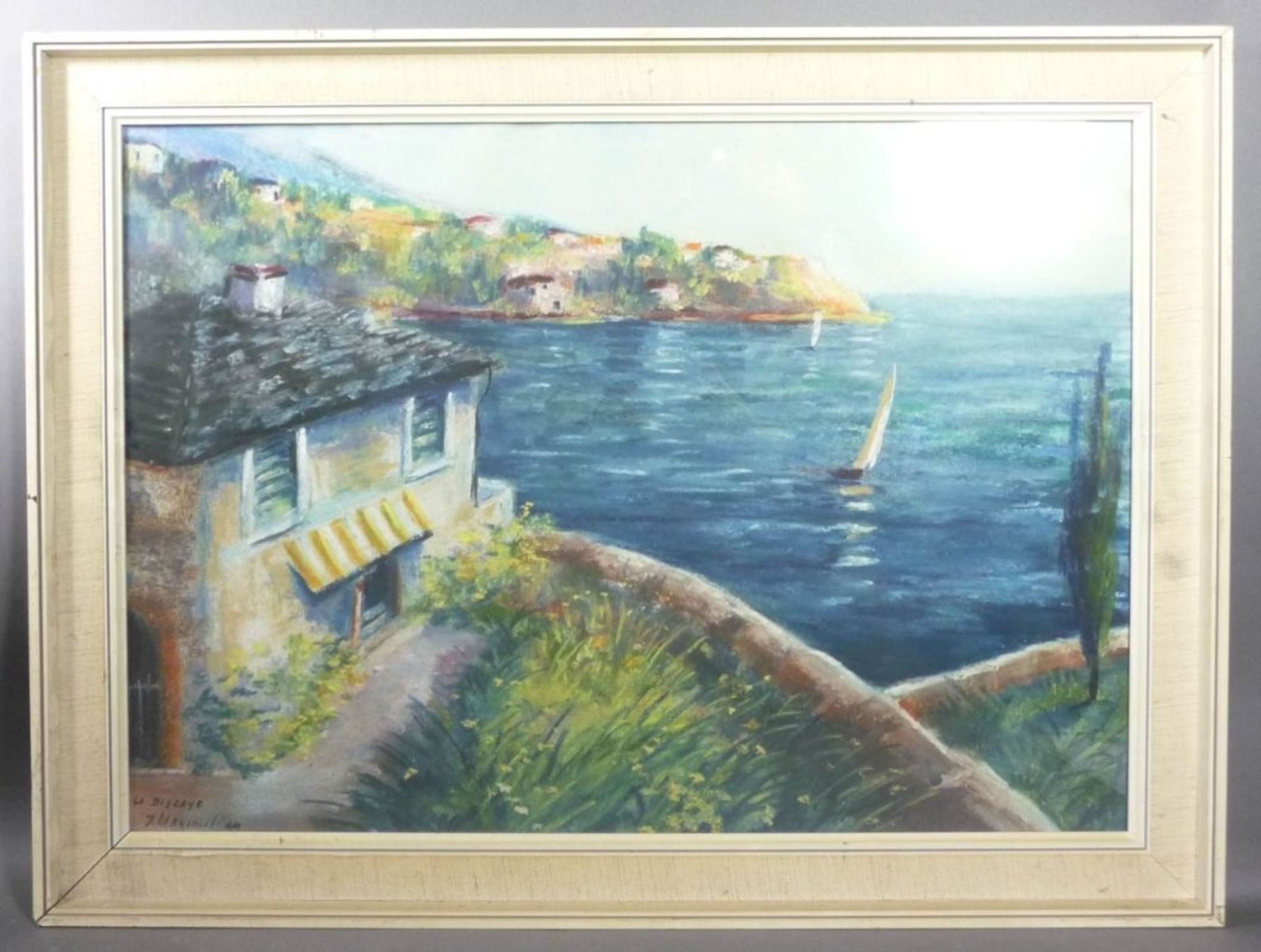 Maximilian, J."La Biscaye"Französischer Künstler des 20. Jh. Blick auf die Bucht mit Segelbooten - Bild 2 aus 2