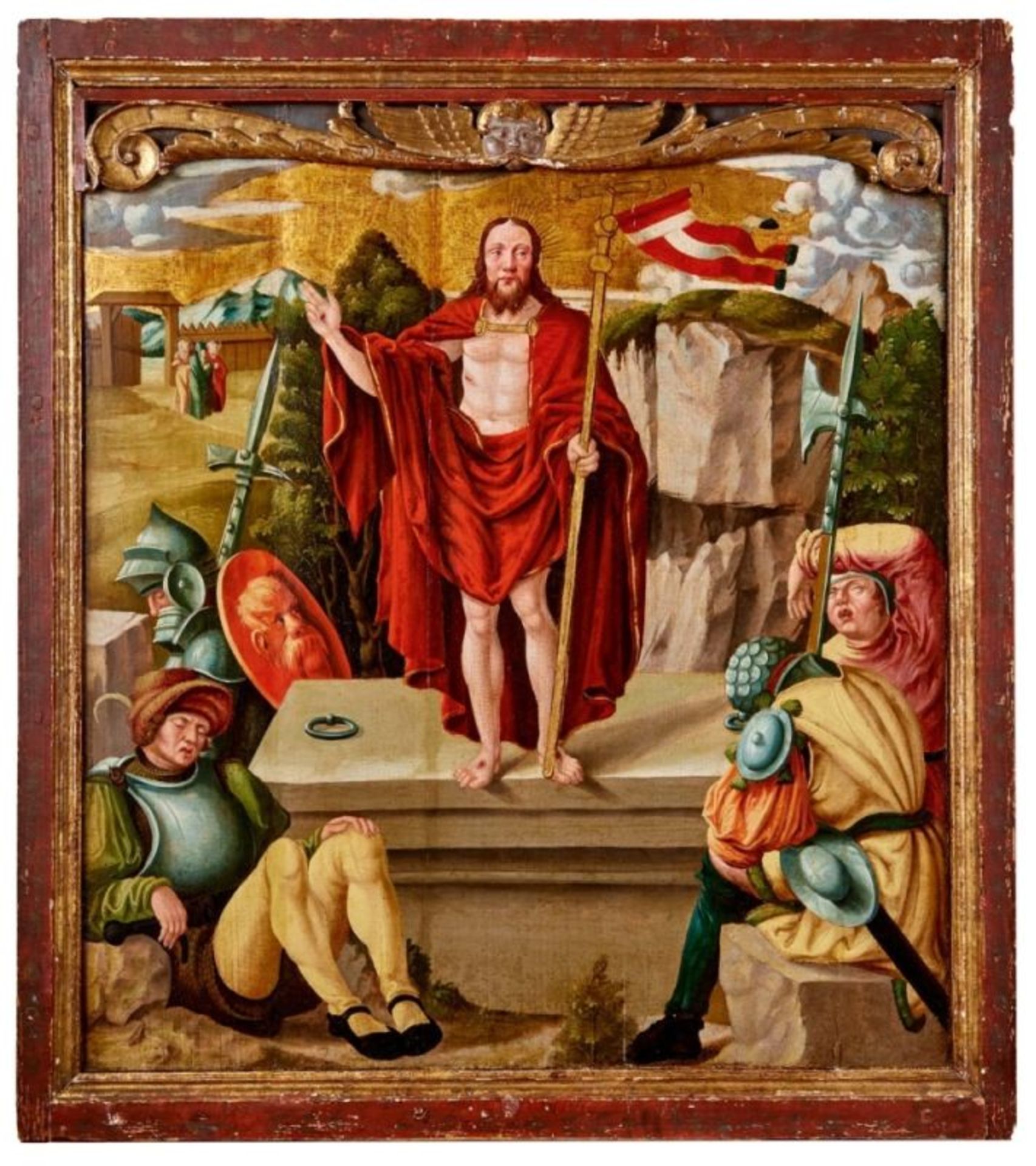 Gotisches Tafelbild mit der Auferstehung Jesu ChristiSüddeutscher Meister des fr. 16.
