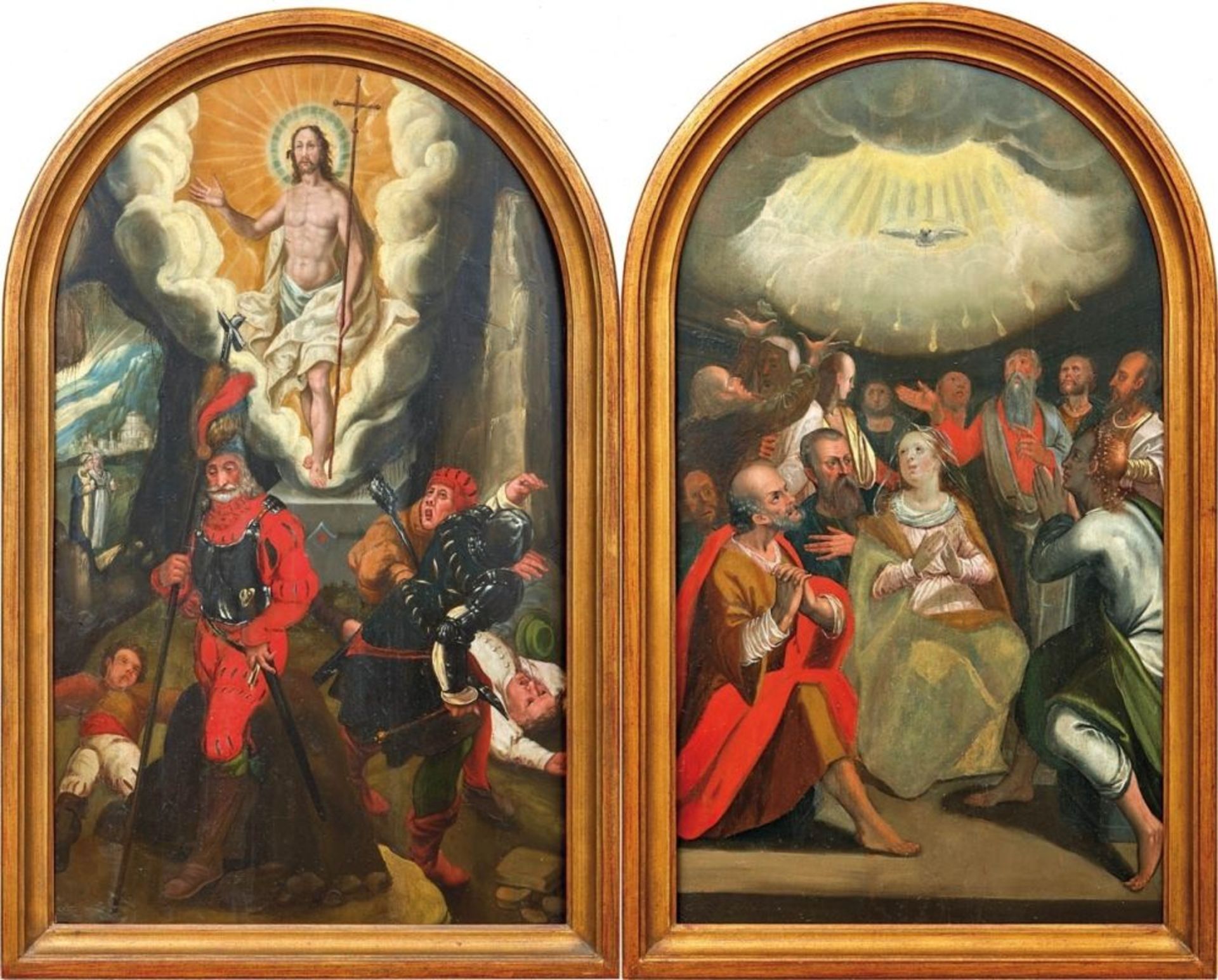 Pendants mit Auferstehung Christi und PfingstwunderKreis des Christoph Schwarz zu MünchenDer