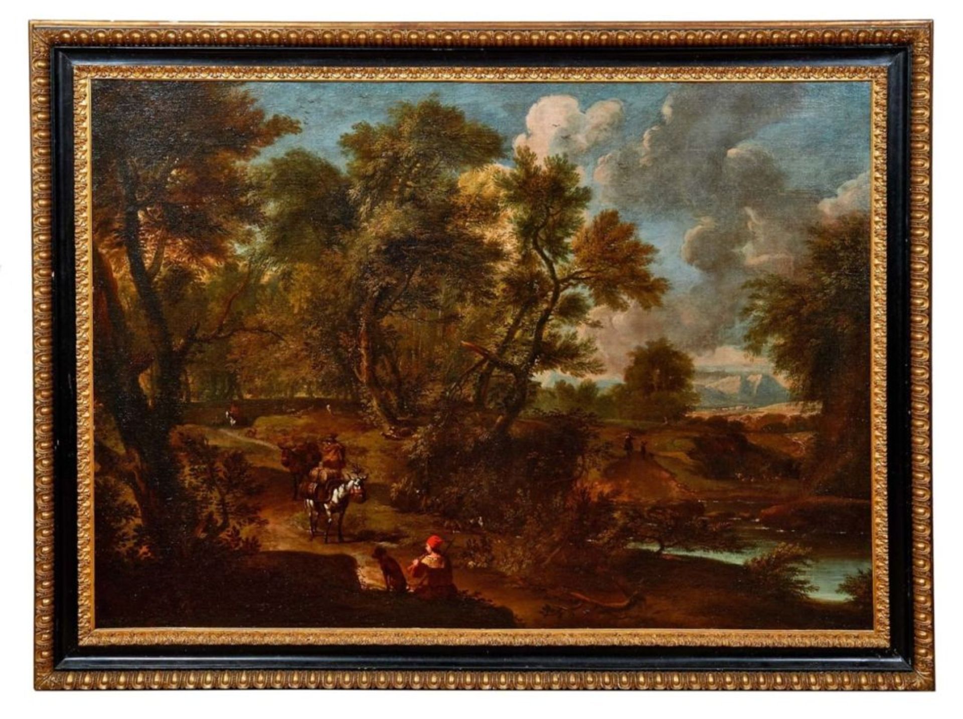 Berchem, Nicolaes - Kreis desLandschaft mit Reisenden(Haarlem 1620-1683 Amsterdam) Bepackte Maulesel