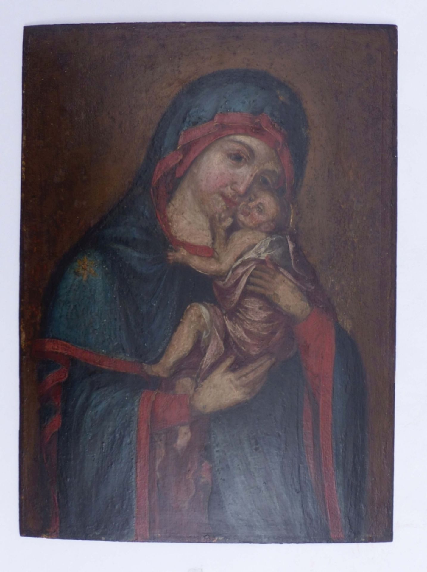 Gottesmutter Glykophilusa18. Jh.Das Jesuskind eng angeschmiegt an seine Mutter Maria. Öl/ - Bild 2 aus 4