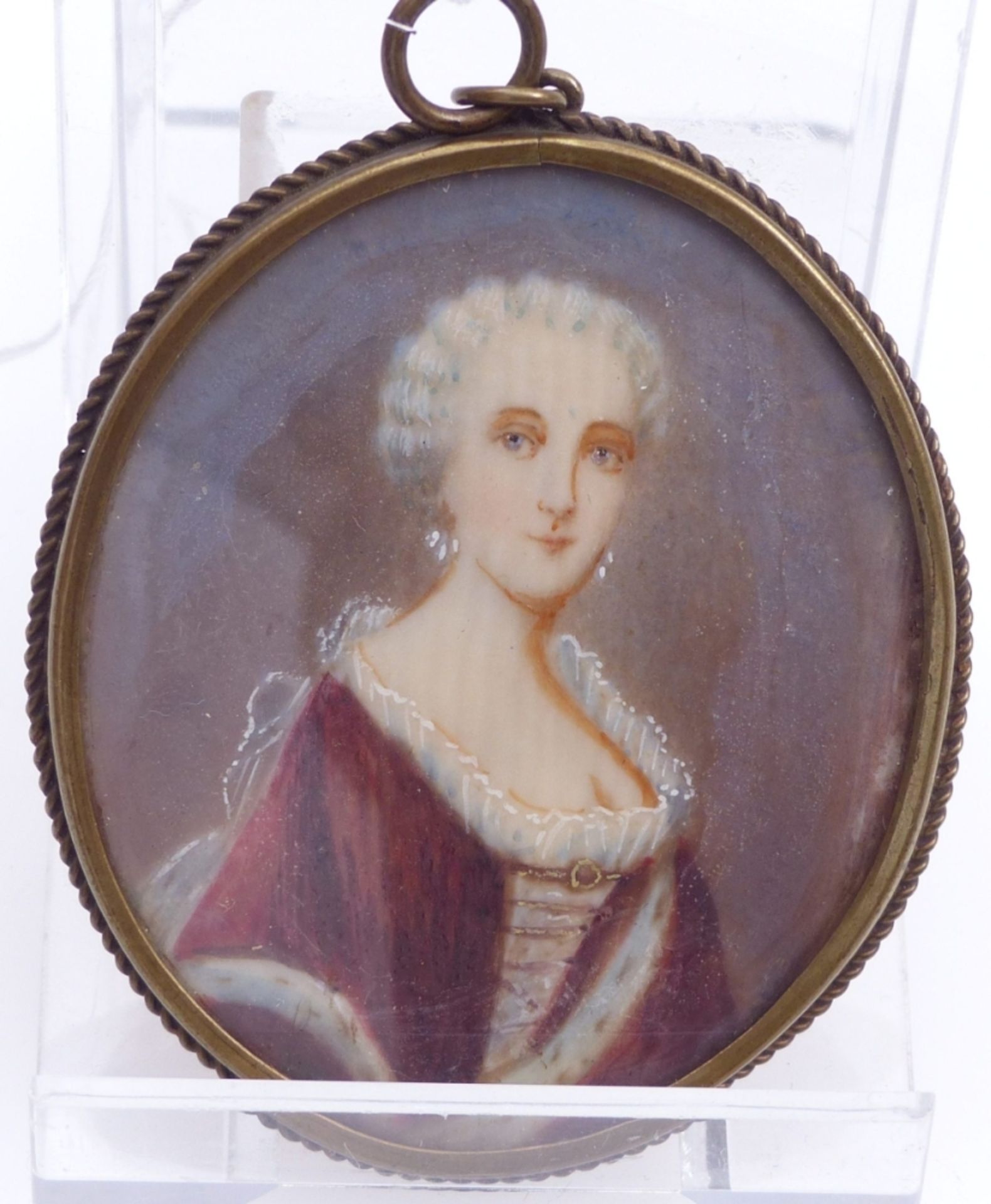 Miniaturbildnis einer Dame18. Jh.Ovales, halbfiguriges Portrait einer Frau im roten,