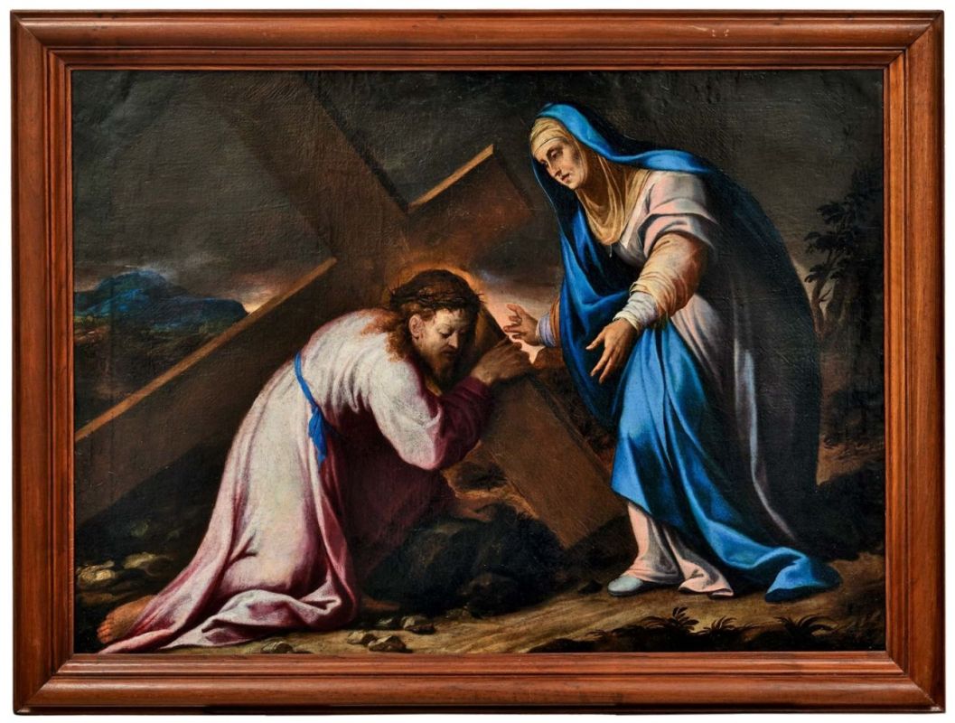 Jesus begegnet seiner MutterFlorentiner Meister des 17. JahrhundertsMaria versucht ihrem unter dem