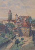 Blick auf die Burg in NürnbergA. 20. Jh.Aquarell. Rechts unten undeutl. sign. "K. Gälisch" (?) und