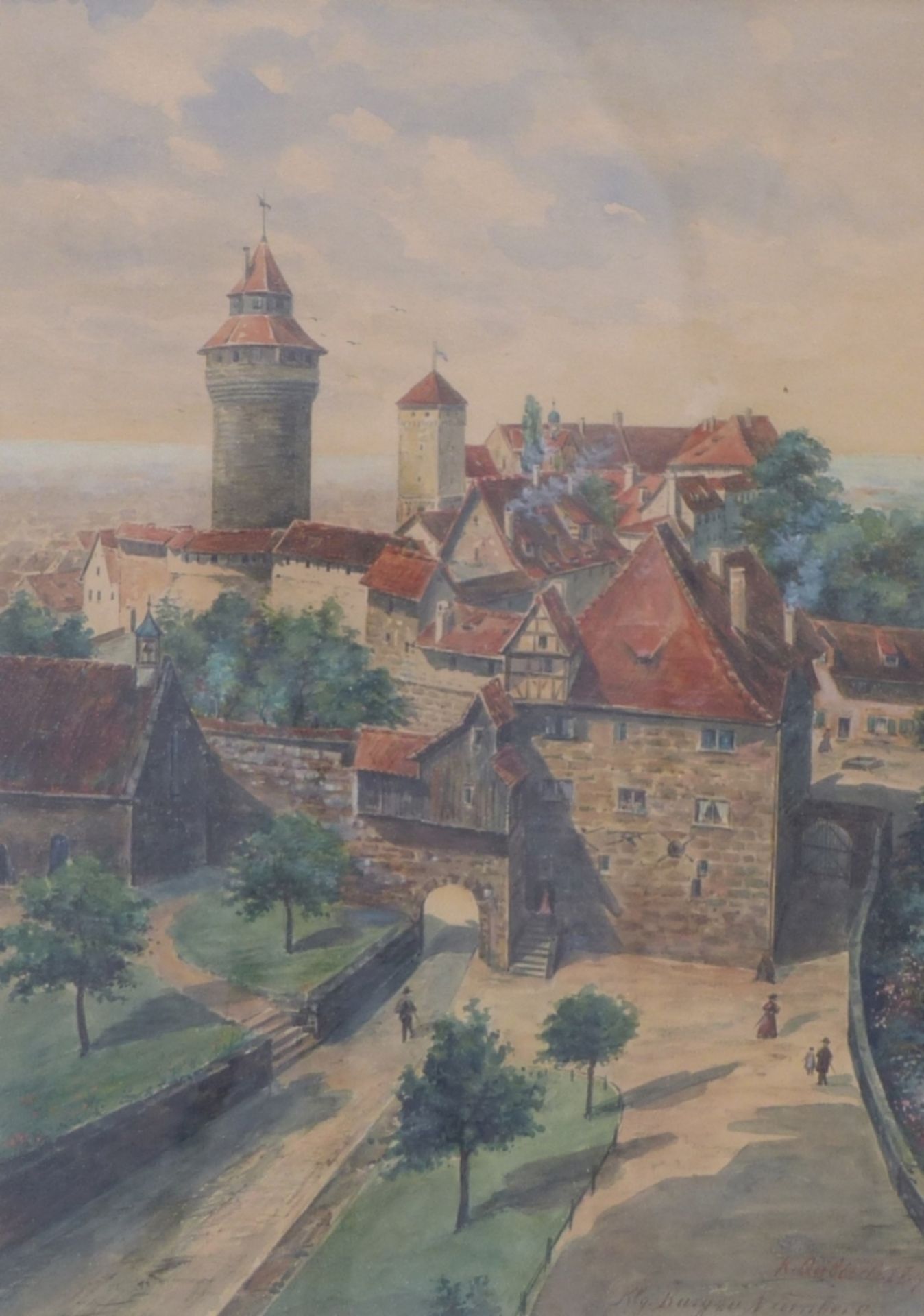 Blick auf die Burg in NürnbergA. 20. Jh.Aquarell. Rechts unten undeutl. sign. "K. Gälisch" (?) und