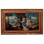 Adam und Eva im ParadiesDeutscher Manierist, Anfang des 17. JahrhundertsIn einer