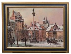 Chmielinski, WladyslawBlick auf die Sigismundsäule auf dem Schlossplatz im winterlichen Warschau(