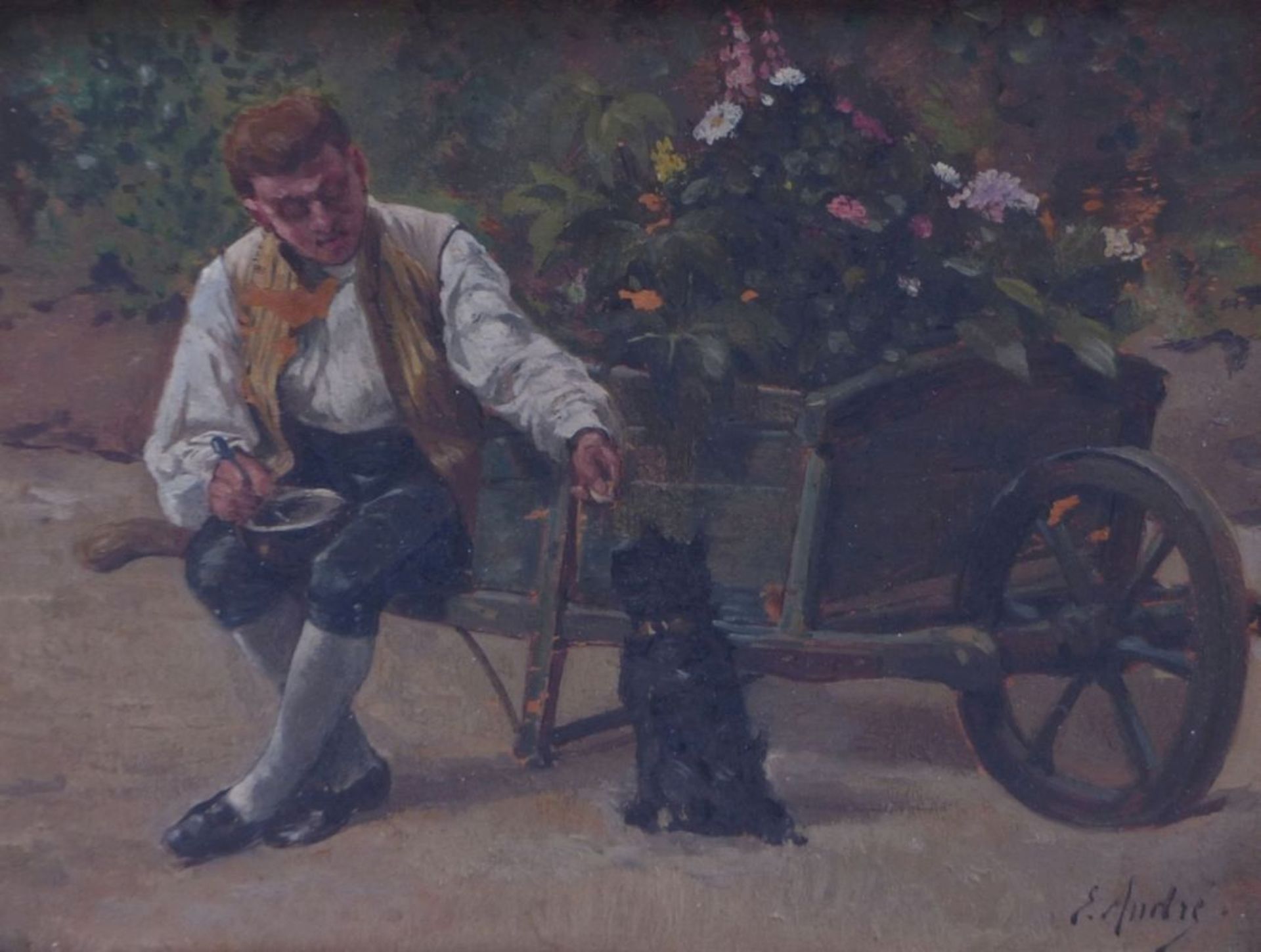 André, EdmondFahrender Blumenhändler bei der Rast auf seinem Karren(Sèvres 1837-1877 Algier) Öl/