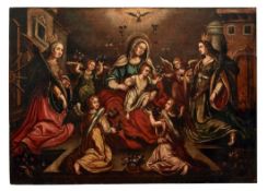 Madonna mit den heiligen Katharina und BarbaraAlpenländisch, 18. Jh.Vier Engel überreichen Maria und