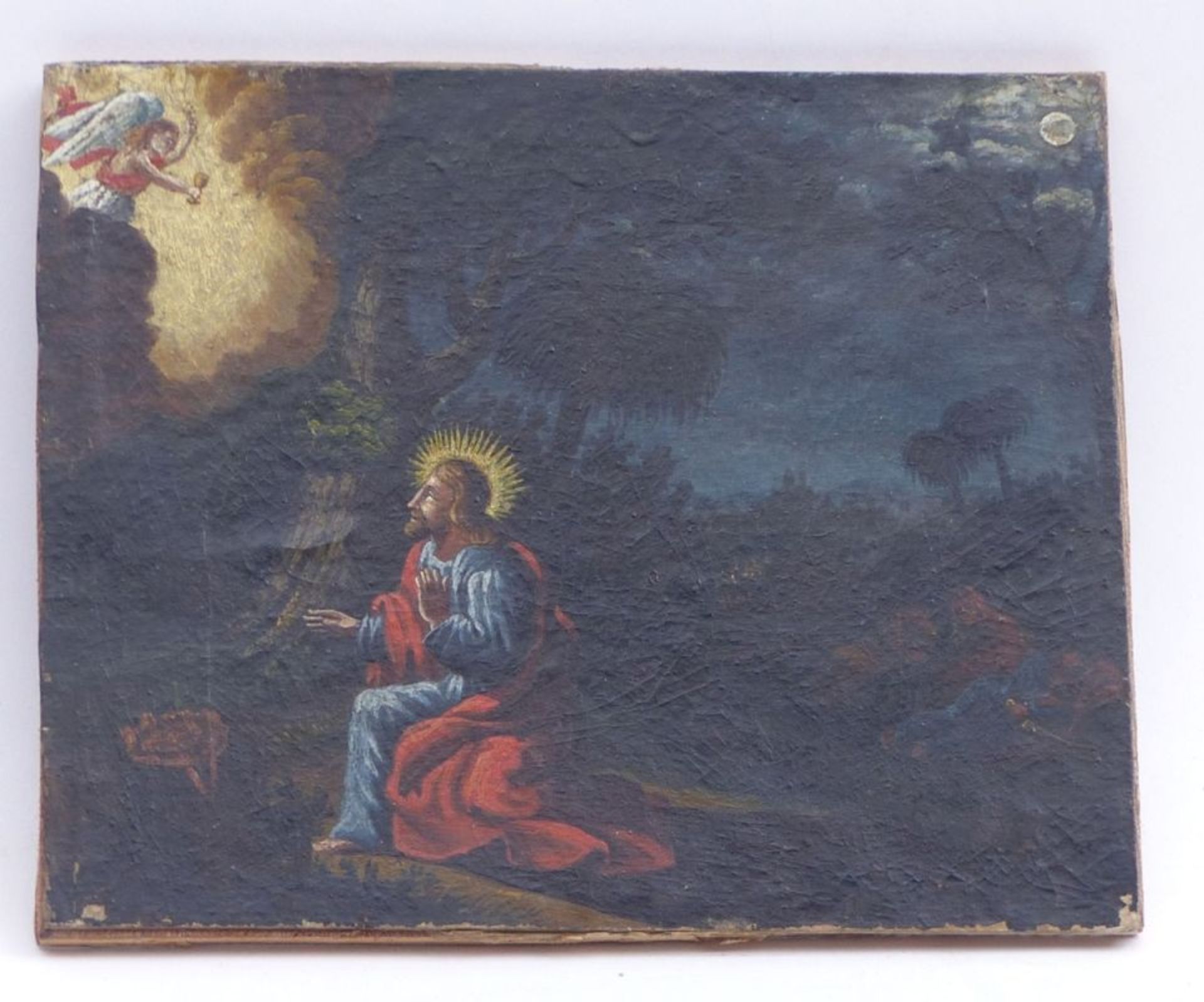 Jesus im Garten Gethsemane19. Jh.Öl/Pappe, auf Holz aufgezogen. 15,3 x 18 cm; ungerahmt. - - Bild 2 aus 3