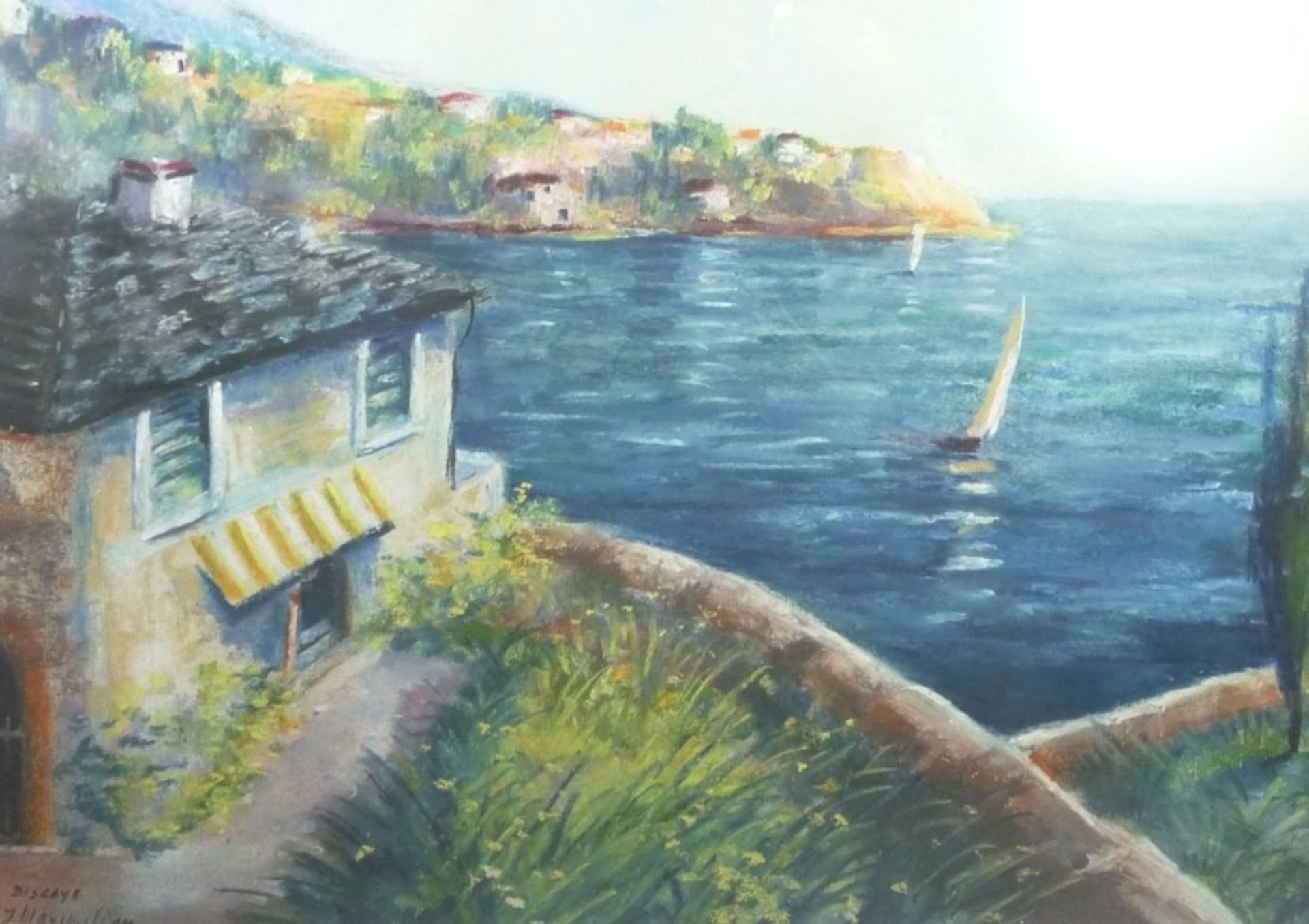 Maximilian, J."La Biscaye"Französischer Künstler des 20. Jh. Blick auf die Bucht mit Segelbooten