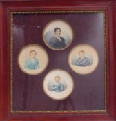 Vier Miniaturportraits einer FamilieF. Scheerer, 1852Je ein runder Bildausschnitt mit