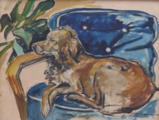 Schaumann, ErnstAuf einem Sofa sitzender Hund(Königsberg 1890-1955 Pramort) Mischtechnik/Papier.