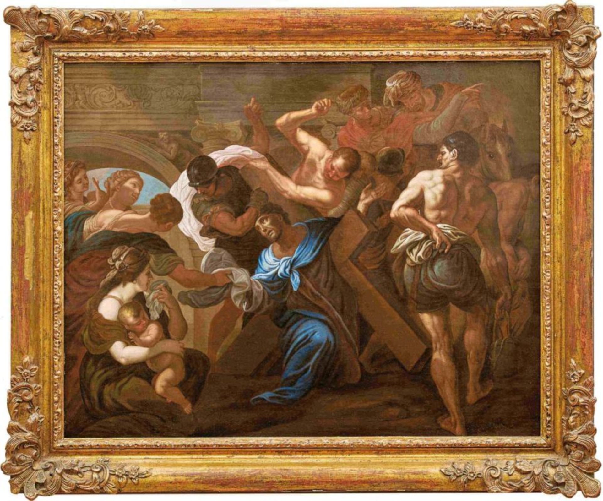 Veronika reicht Jesus das SchweißtuchBologneser Meister des 17. JahrhundertsVielfigurige Darstellung