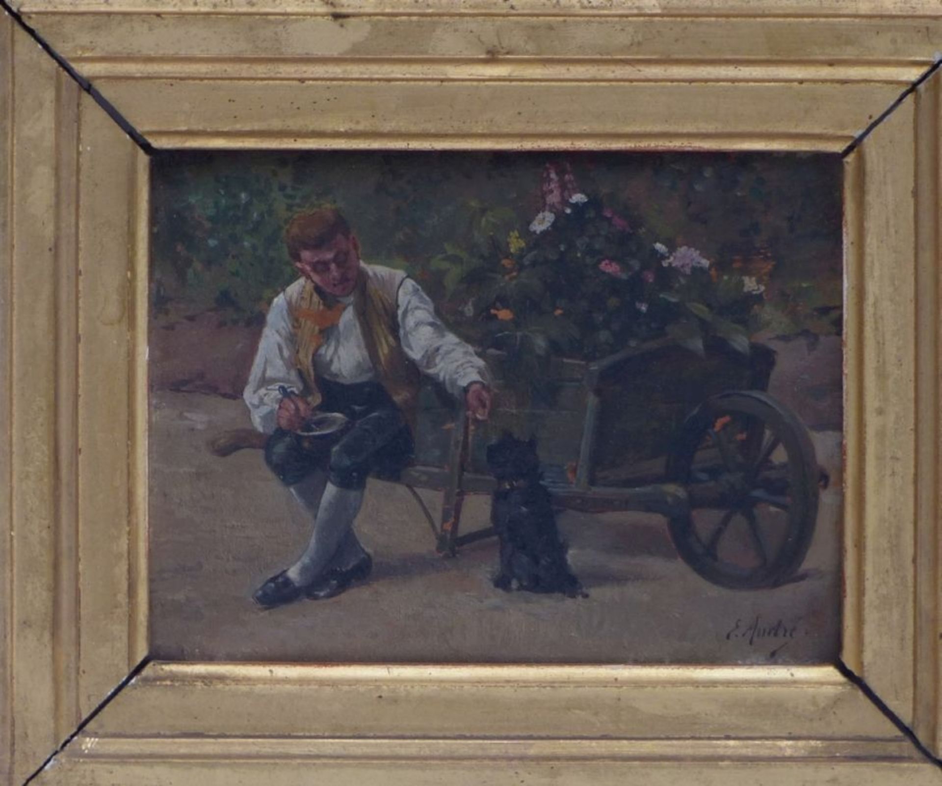 André, EdmondFahrender Blumenhändler bei der Rast auf seinem Karren(Sèvres 1837-1877 Algier) Öl/ - Bild 3 aus 4