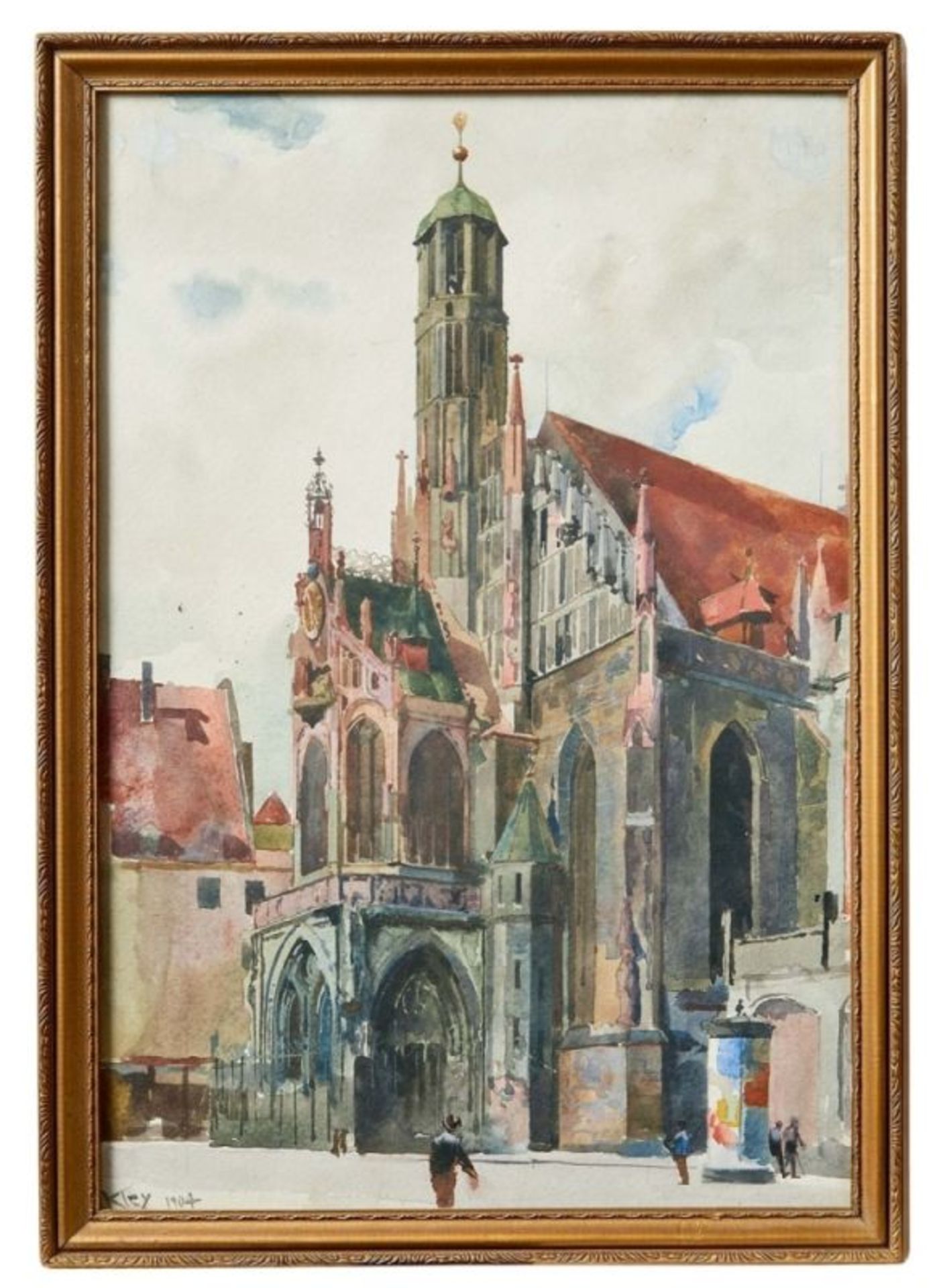Kley, HeinrichBlick auf die Frauenkirche in Nürnberg(Karlsruhe 1863-1945 München) Aquarell. Links