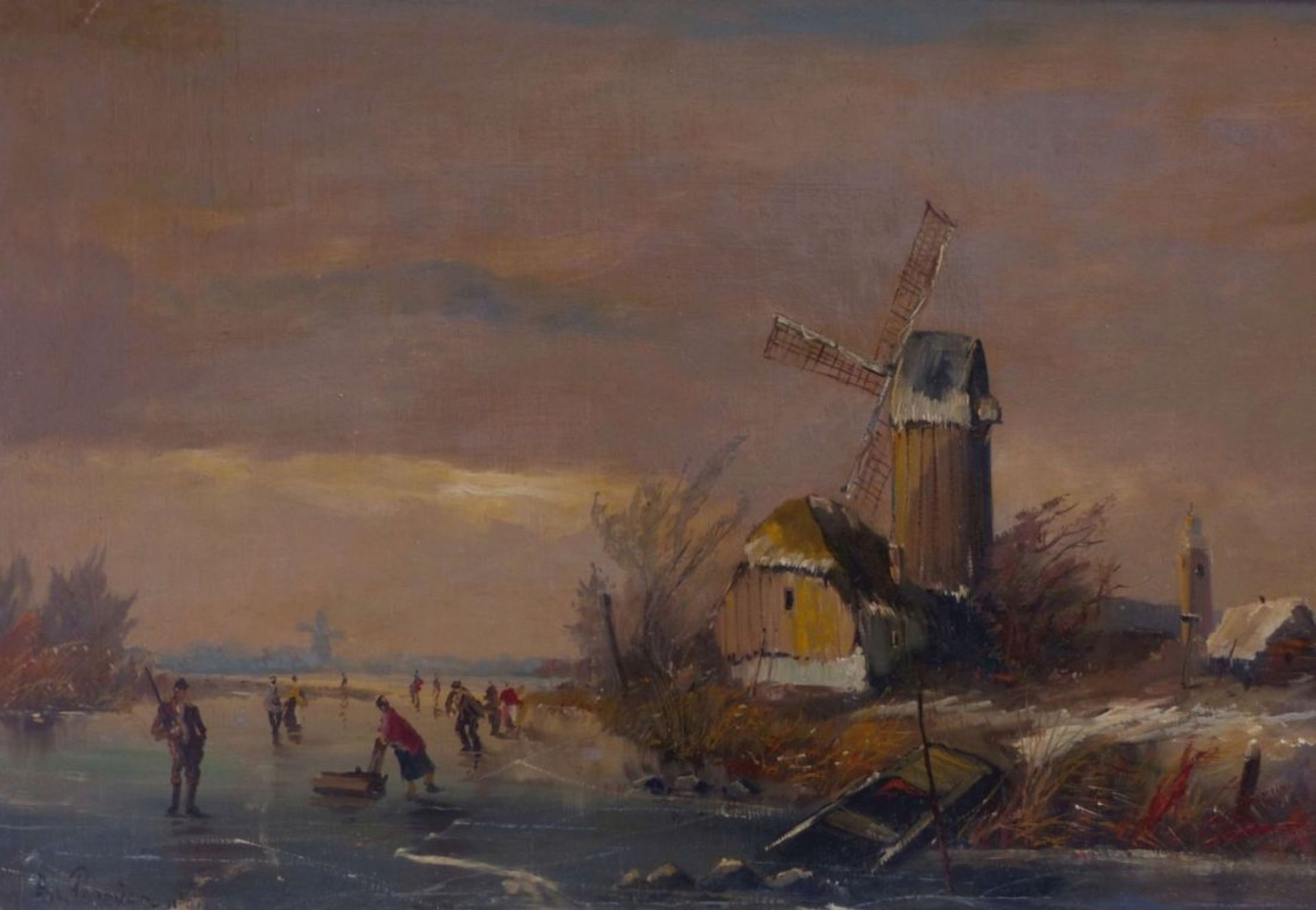 Prooijen, Albert Jurardus vanHolländische Landschaft mit zugefrorenem Kanal und Windmühle(