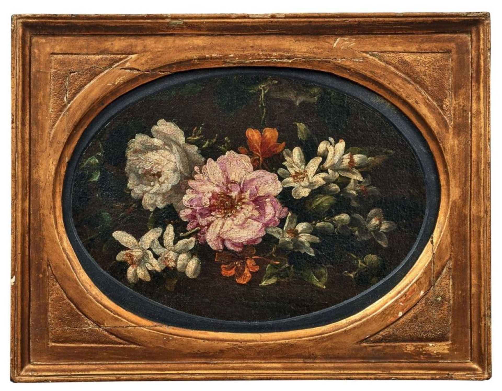 Baudesson, Nicolas - Kreis desOvales Blumenstillleben(Troyes 1611-1680 Paris) Öl/Lwd. 24 x 30 cm.