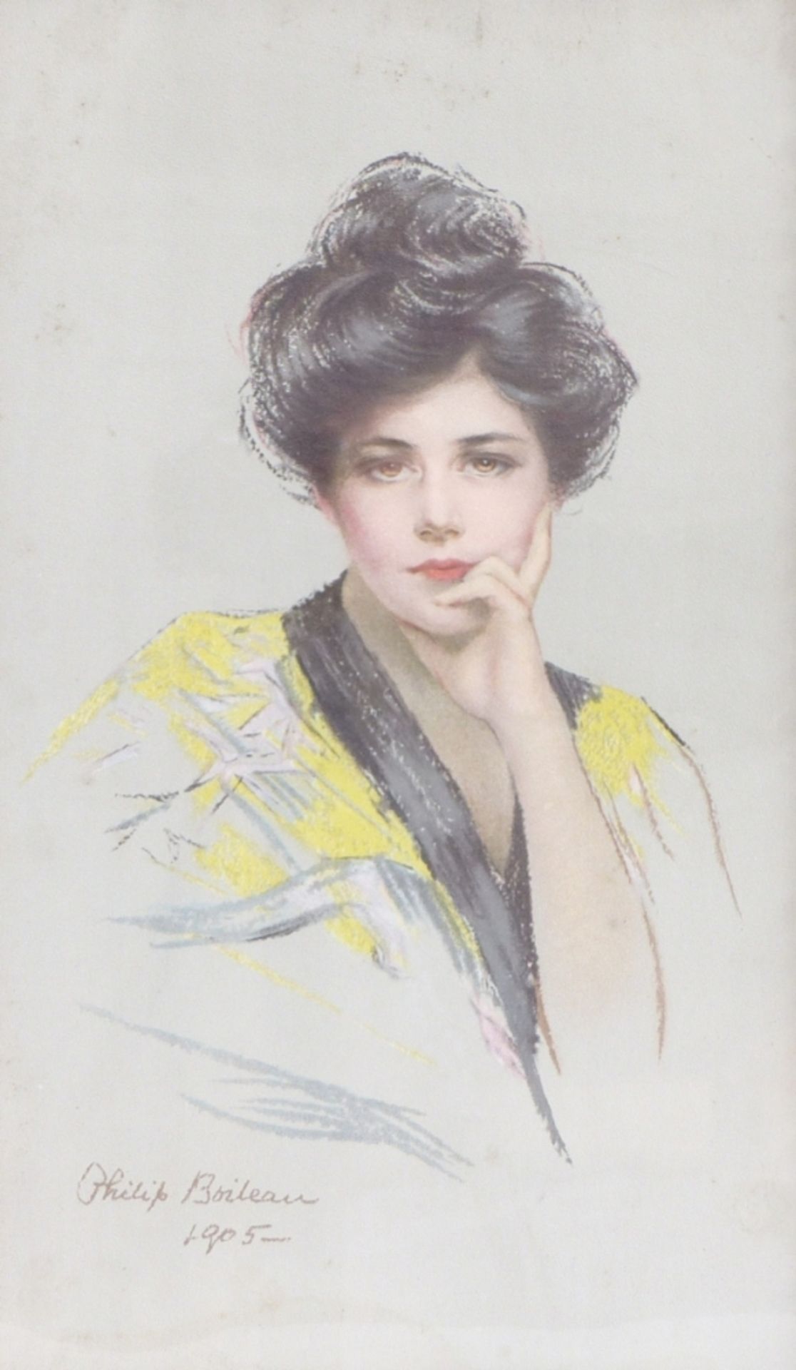Boileau, PhilipBildnis einer jungen Dame(Québéc 1863-1917 New York City) Farblithographie (?). Links