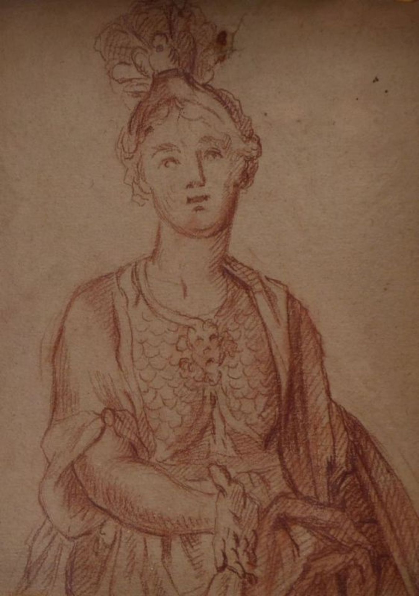 Bildnis einer Frau18. Jh.Rötelzeichnung. Ca. 16 x 13 cm; unter Glas in durchbrochenem, vergoldetem - Bild 3 aus 10