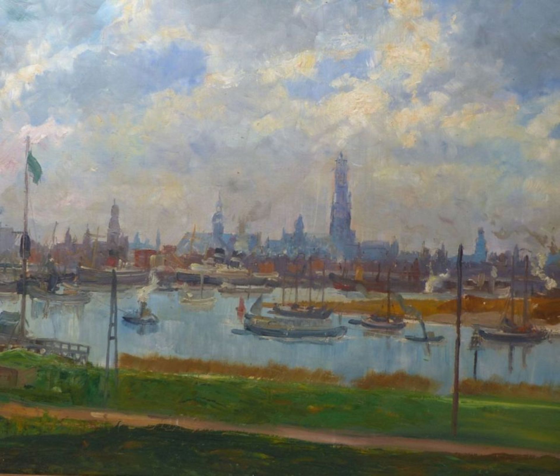 Grebestein, Ferdinand KarlDer Hafen von Antwerpen(Niederhone 1883-1974 Eschwege) Öl/Holz. Rechts