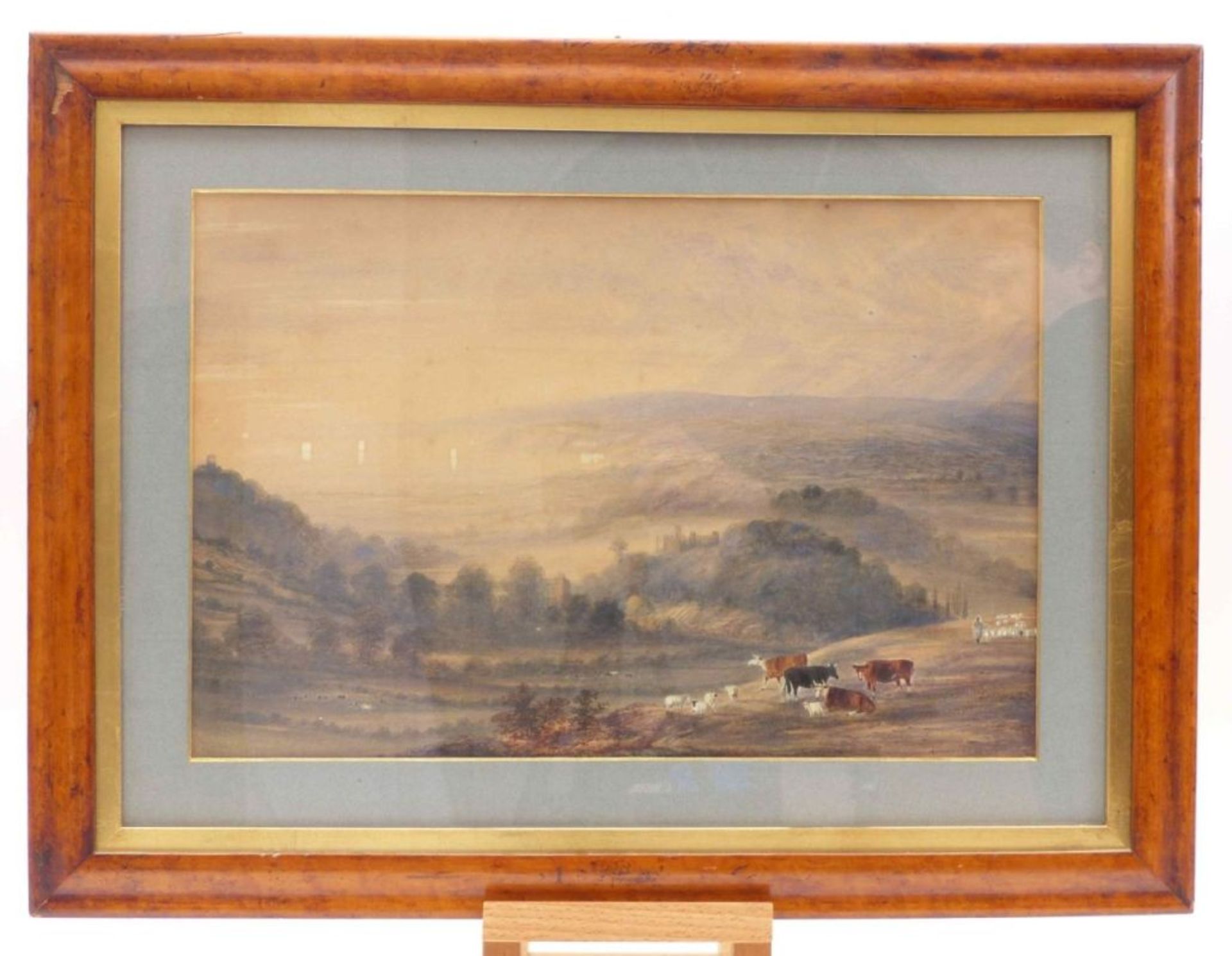 Clarke, AlfredIn hügeliger Landschaft weidende Kühe und Schafe(England 1873/74-1950) Aquarell. - Bild 2 aus 2