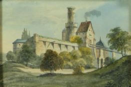Blick auf die Altenburg in Bamberg von Nordwesten19. Jh.Aquarell. 11 x 16,5 cm; unter Glas ger.