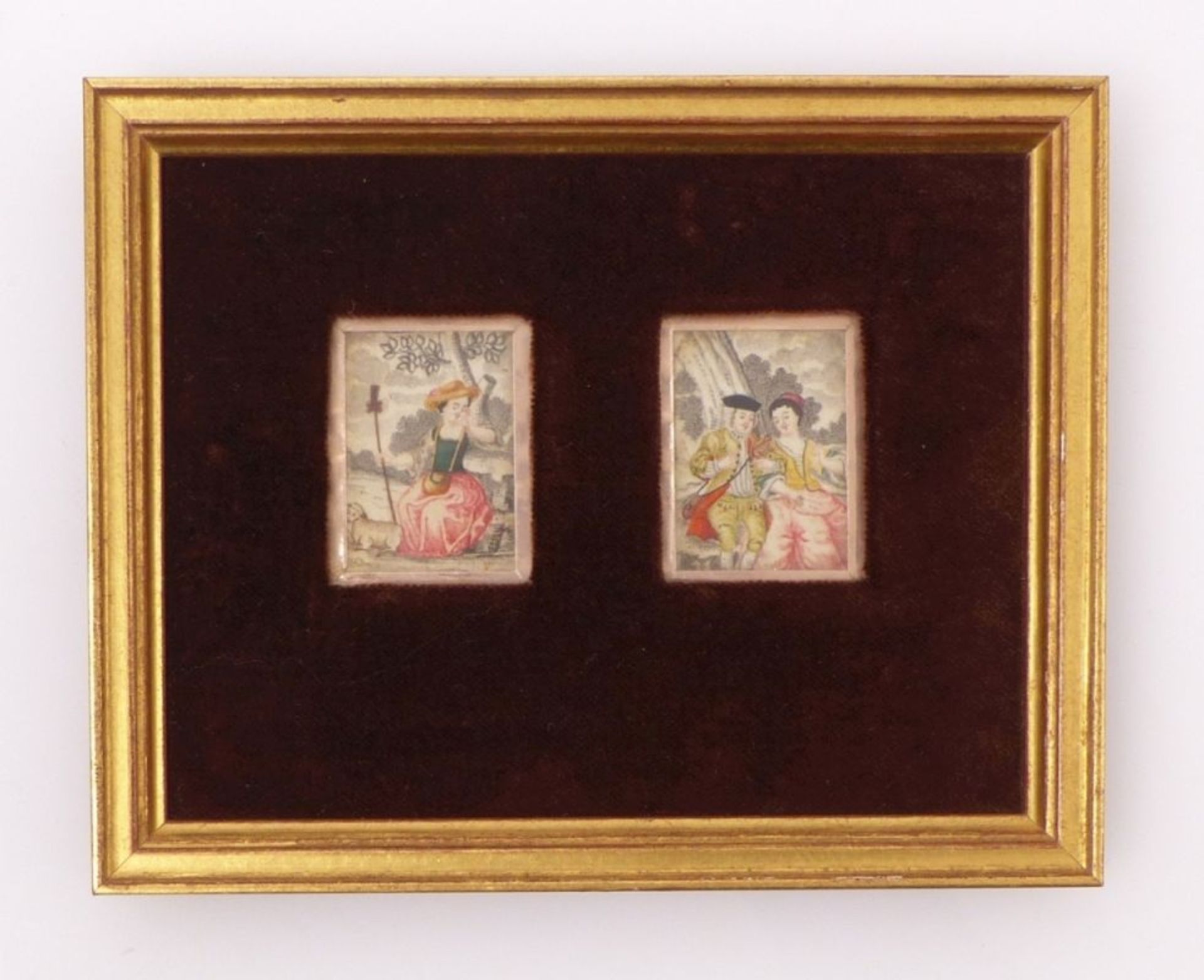 Zwei Schäferszenen en miniatureFrühes 18. Jh.Rechteckige Bildausschnitte mit Darstellung einer