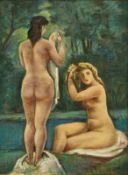 Erbach, Alois"Sommer"(Wiesbaden 1888-1972 ebd.) Zwei weibliche Akte an einem Flussufer. Öl/
