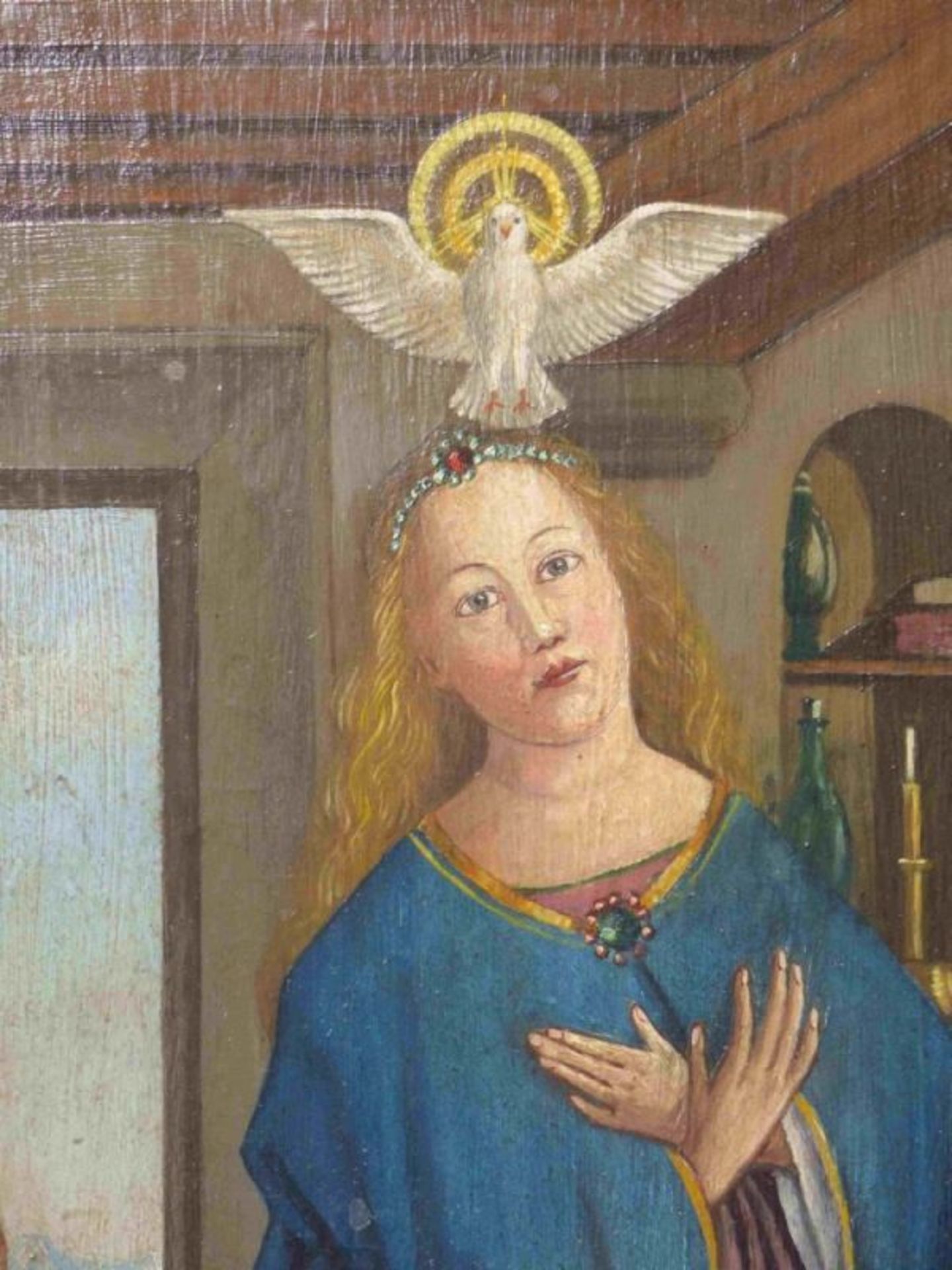 Zwei Seitentafeln eines Flügelaltars mit Verkündigung und Heiligen - Image 7 of 13