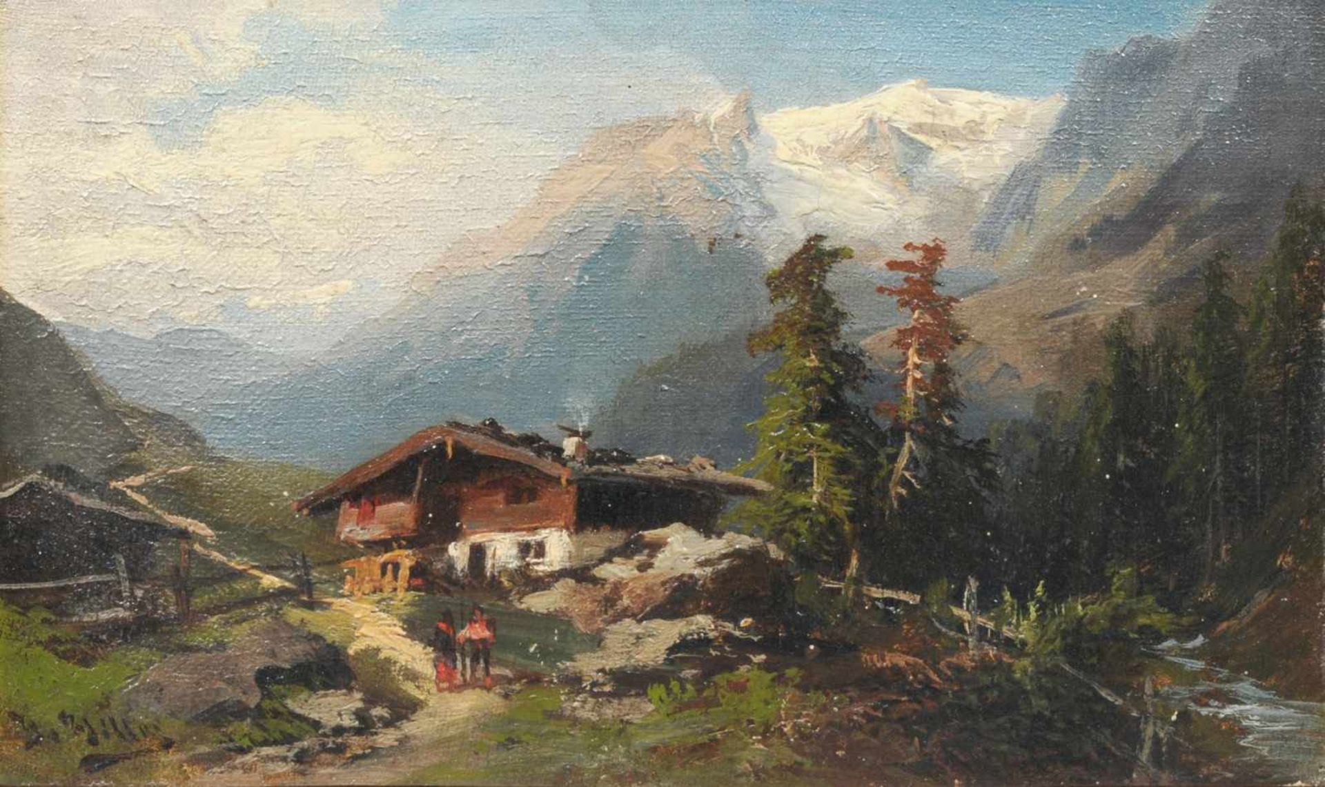 Unbekannter Maler, Alpenlandschaft mit Bauernhaus. Wohl spätes 19th cent.<