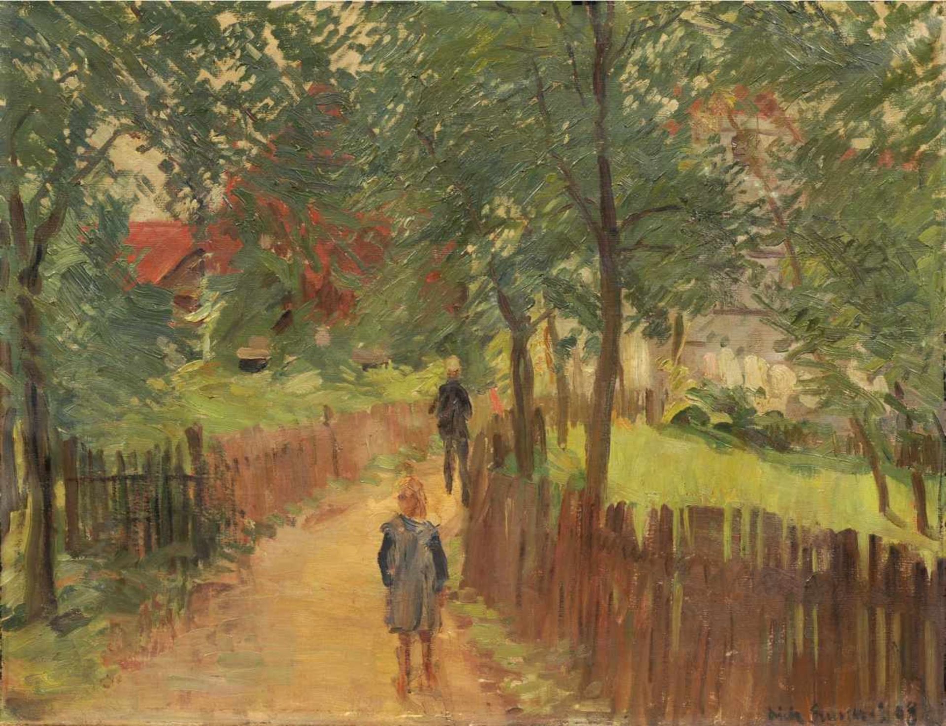 Erich Gruner, Dorfweg unter Bäumen. 1908.<