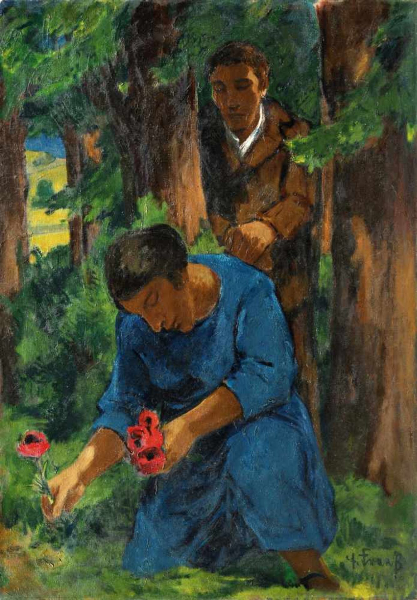 Erich Fraaß "Paar im Wald" (Doppelbildnis des Künstlers mit seiner Frau). Um 1923.<b