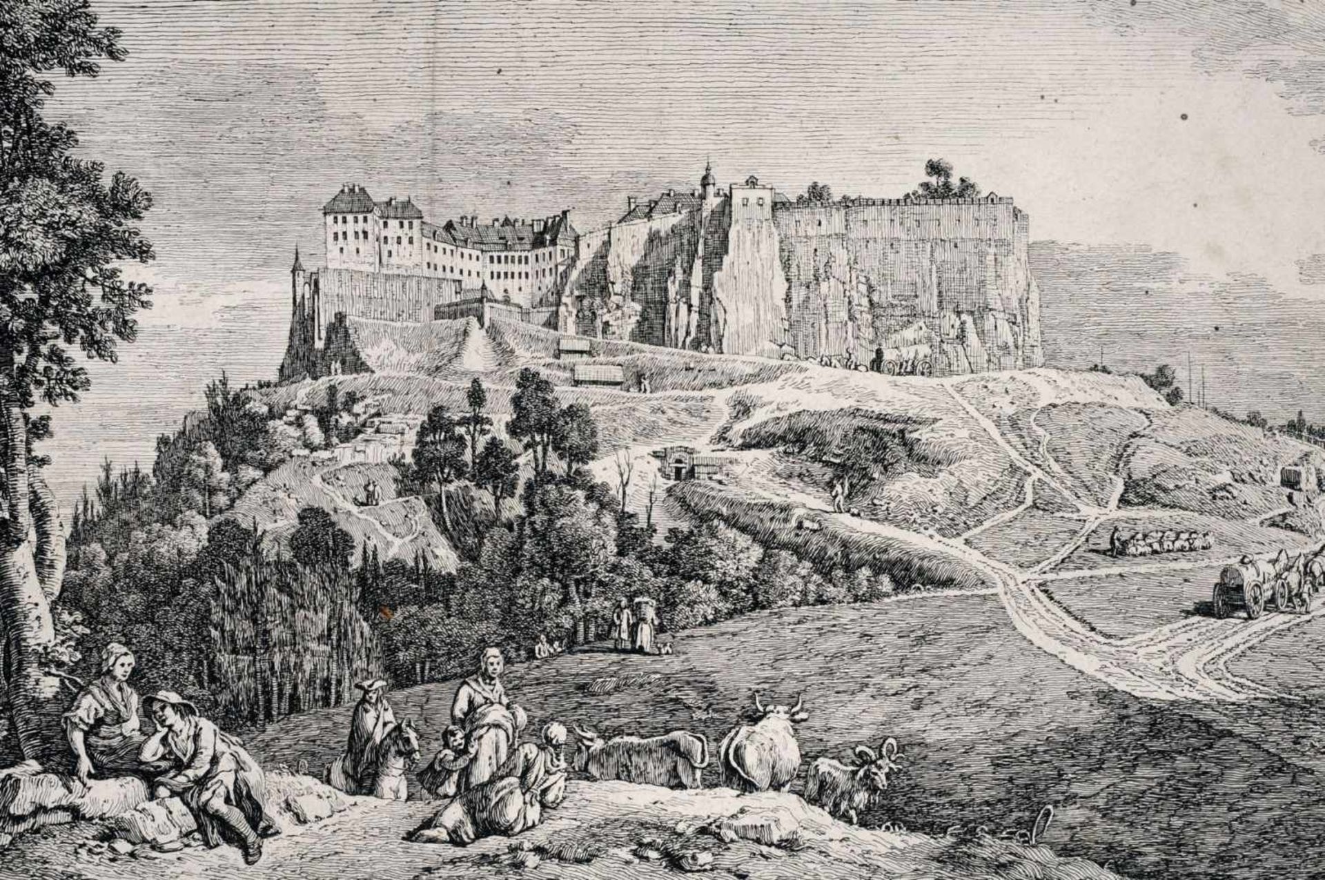 Bernardo Bellotto, gen. Canaletto "Vue du Roc, et Forteresse de Koenigstein du coté de l'Occident, - Image 3 of 4