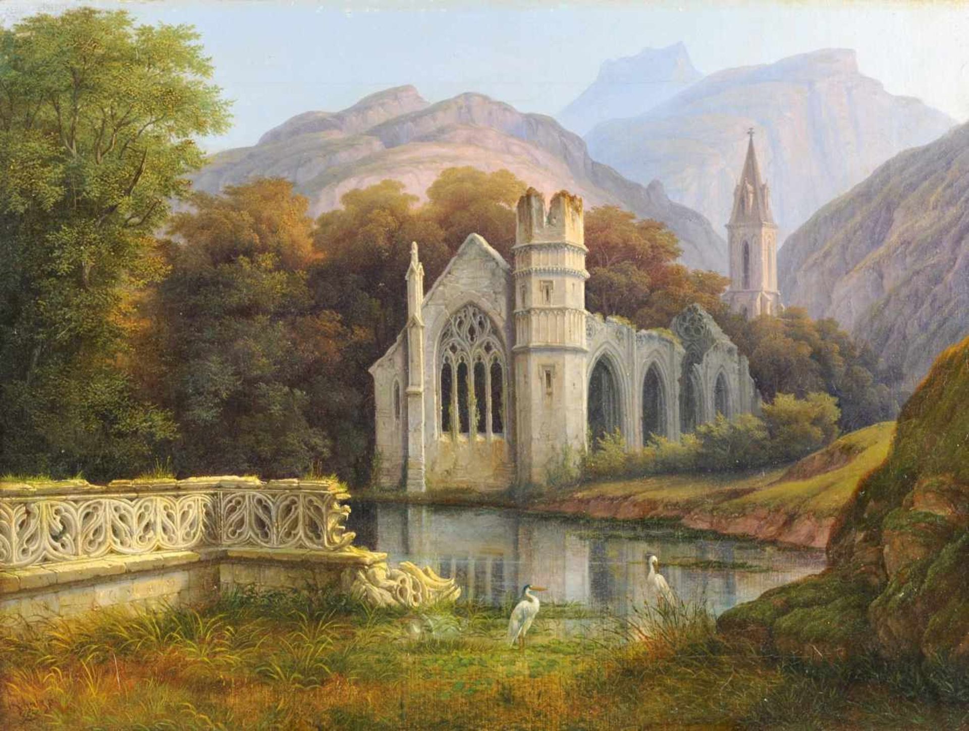 Alois Gustav Schulz, Gotische Kirchenruine im Hochgebirge. 1855.