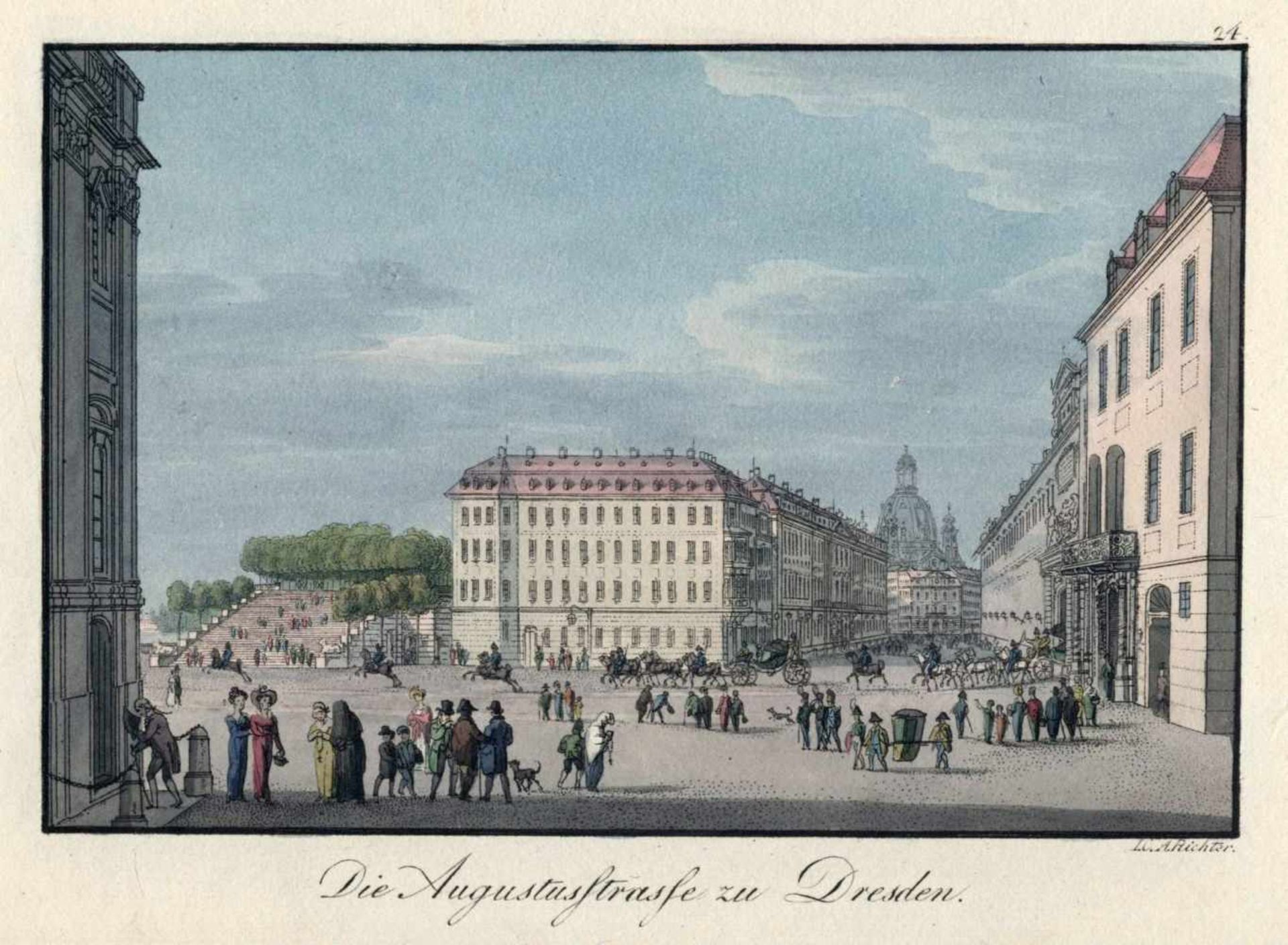 Johann Carl August Richter "Die Augustusstraße zu Dresden". Um 1830.<