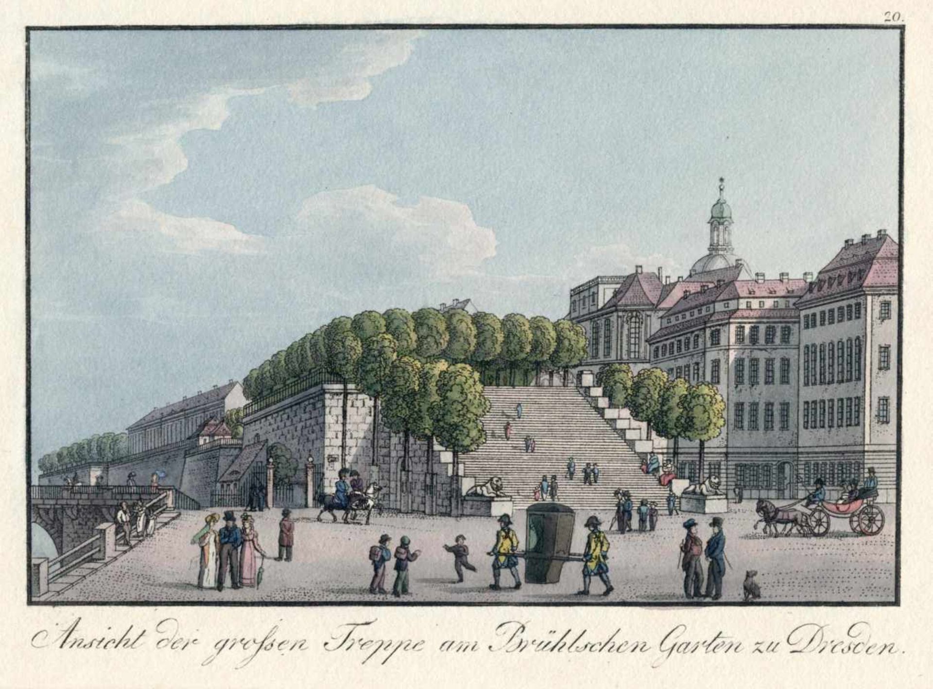 Johann Carl August Richter "Ansicht der grossen Treppe am Brühlschen Garten zu Dresden". Um 1830.