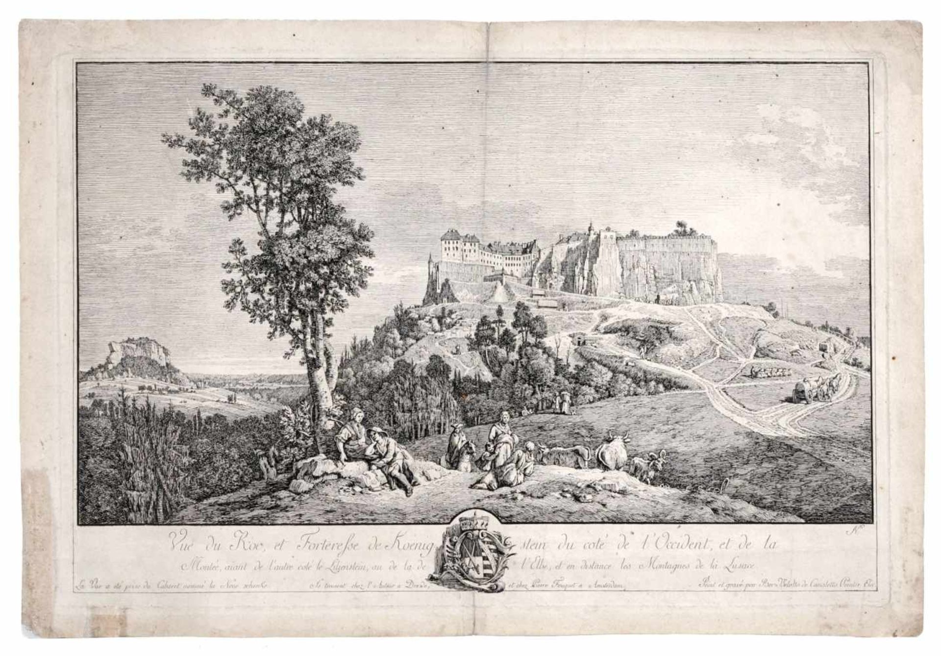 Bernardo Bellotto, gen. Canaletto "Vue du Roc, et Forteresse de Koenigstein du coté de l'Occident,