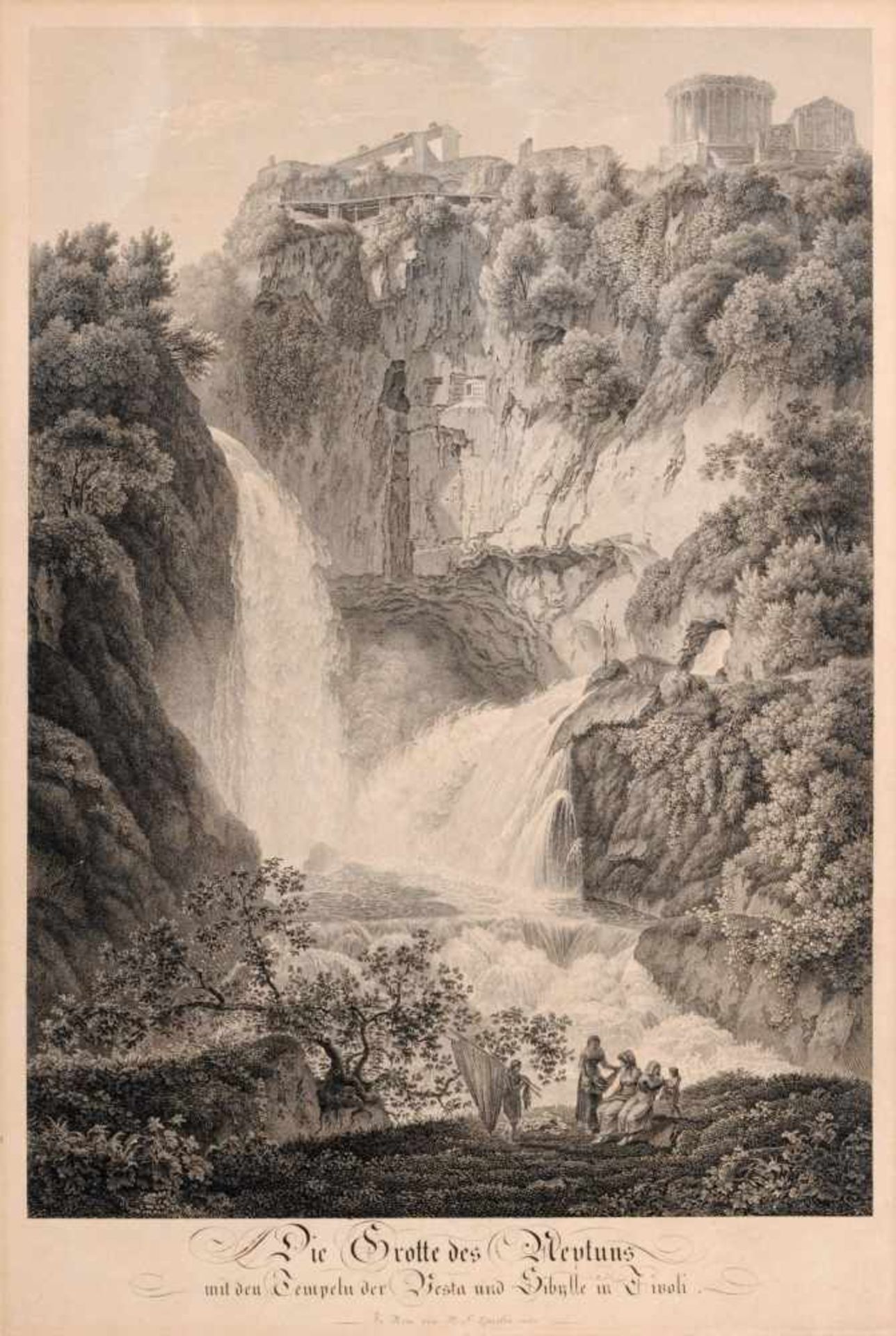 Friedrich Wilhelm Gmelin "Die Grotte des Neptuns mit den Tempeln der Vesta und Sibylle in Tivoli".