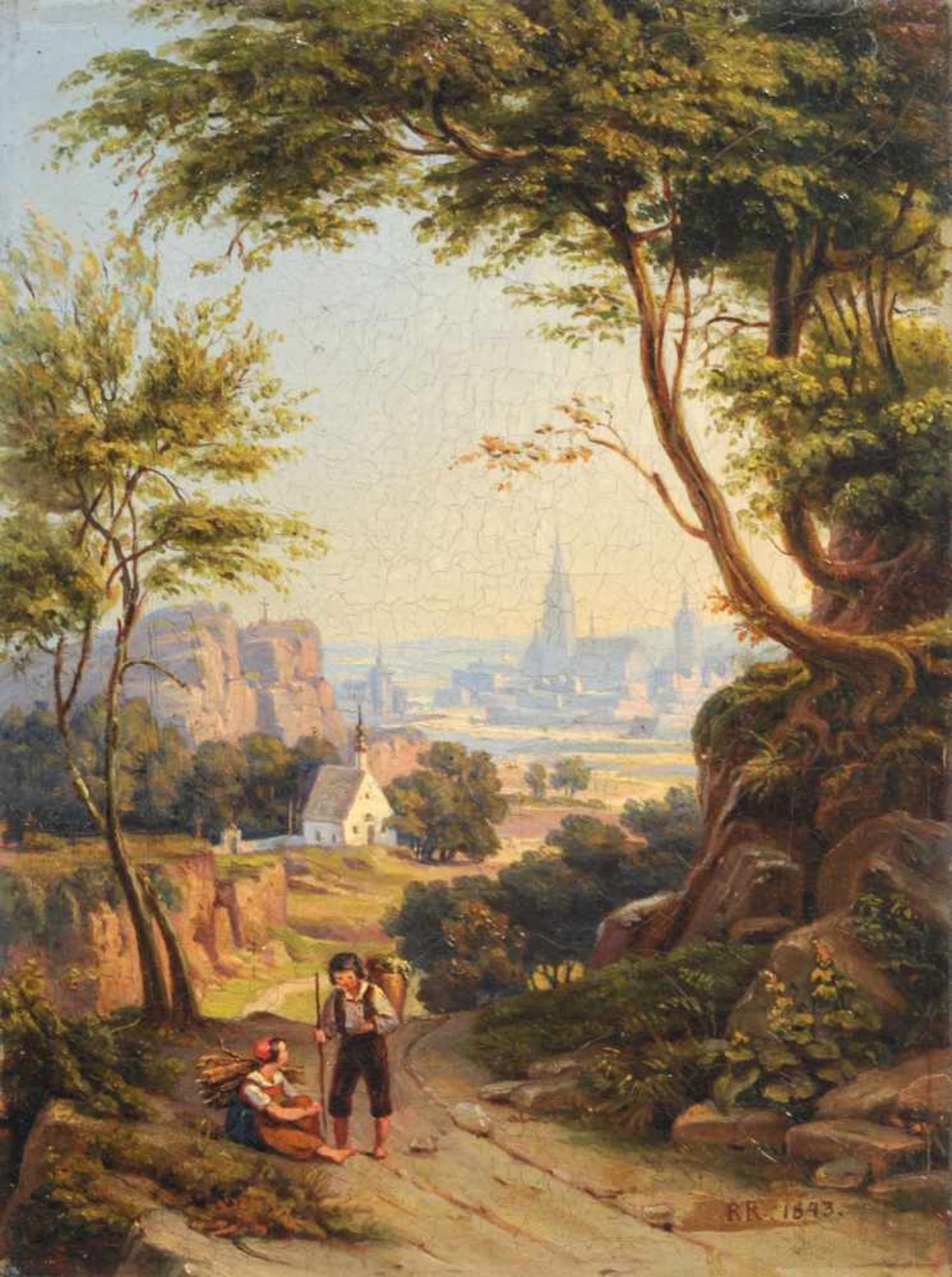 Robert Reinick, Zwei Holzsammler vor einer Stadt. 1843.