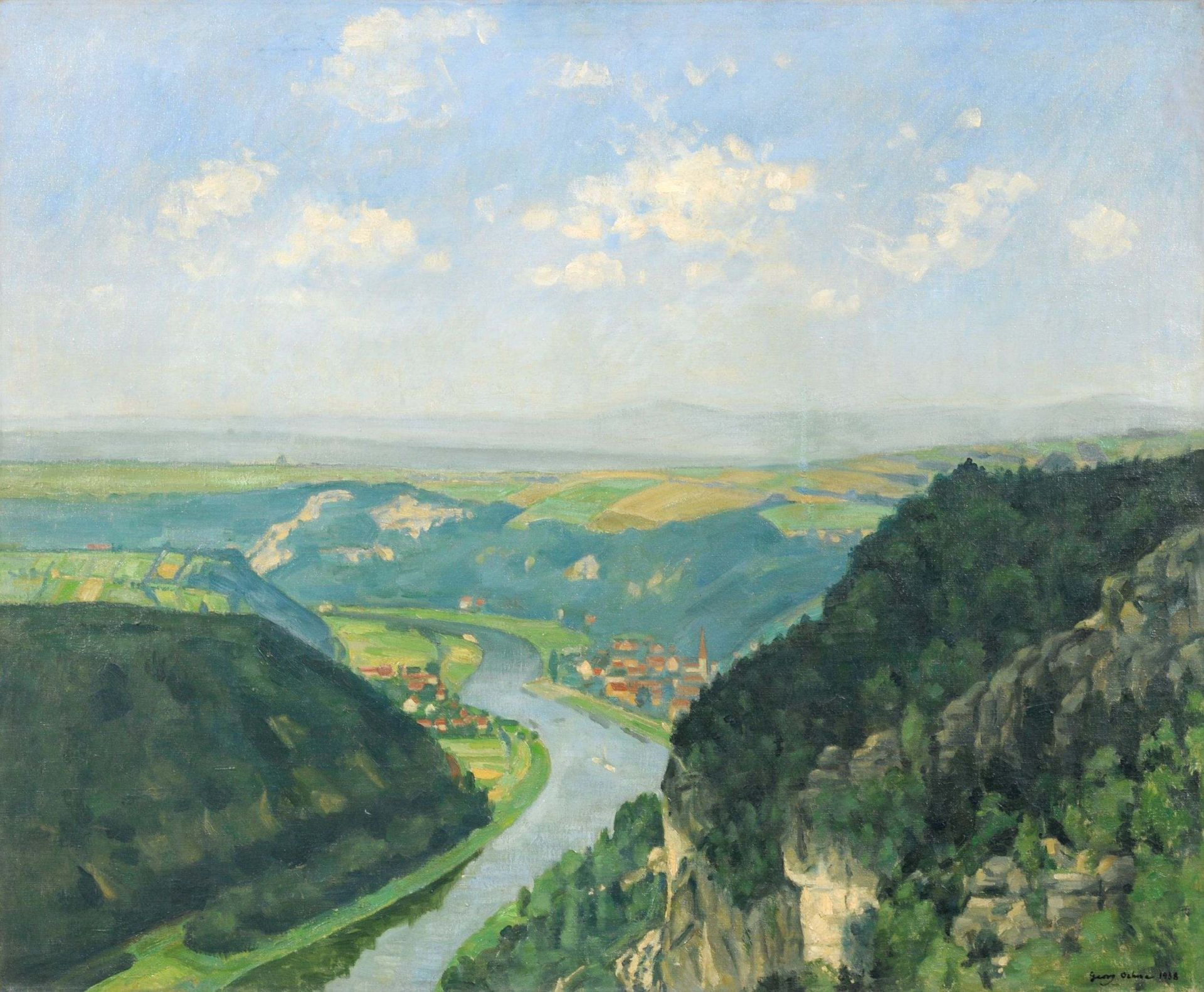 Georg Egmont Oehme, Flusslauf der Elbe mit Blick auf Wehlen. 1938.