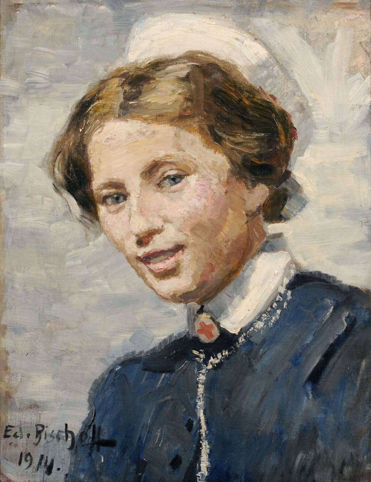Eduard Bischoff, Bildnis Margarete Kudnig als Rotkreuzschwester. 1914.