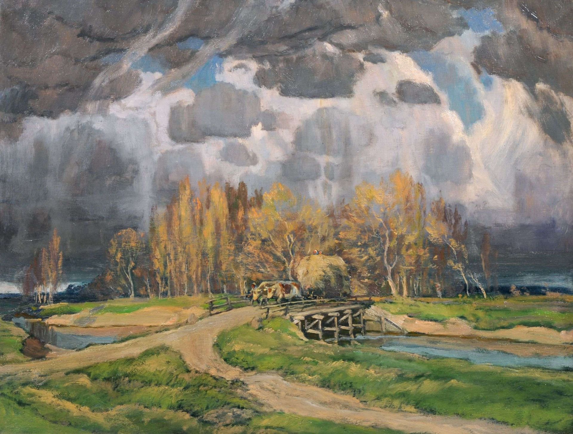 Adolf Hans Müller, Pfälzische Landschaft mit Fuhrwerk. Wohl 1920er/1930er Jahre.
