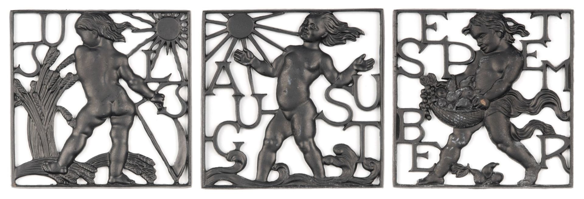 12 Relief-Silhouetten "Die Monate". VEB Schwermaschinenbau Lauchhammerwerk, Lauchhammer. Mitte 20. - Bild 3 aus 4