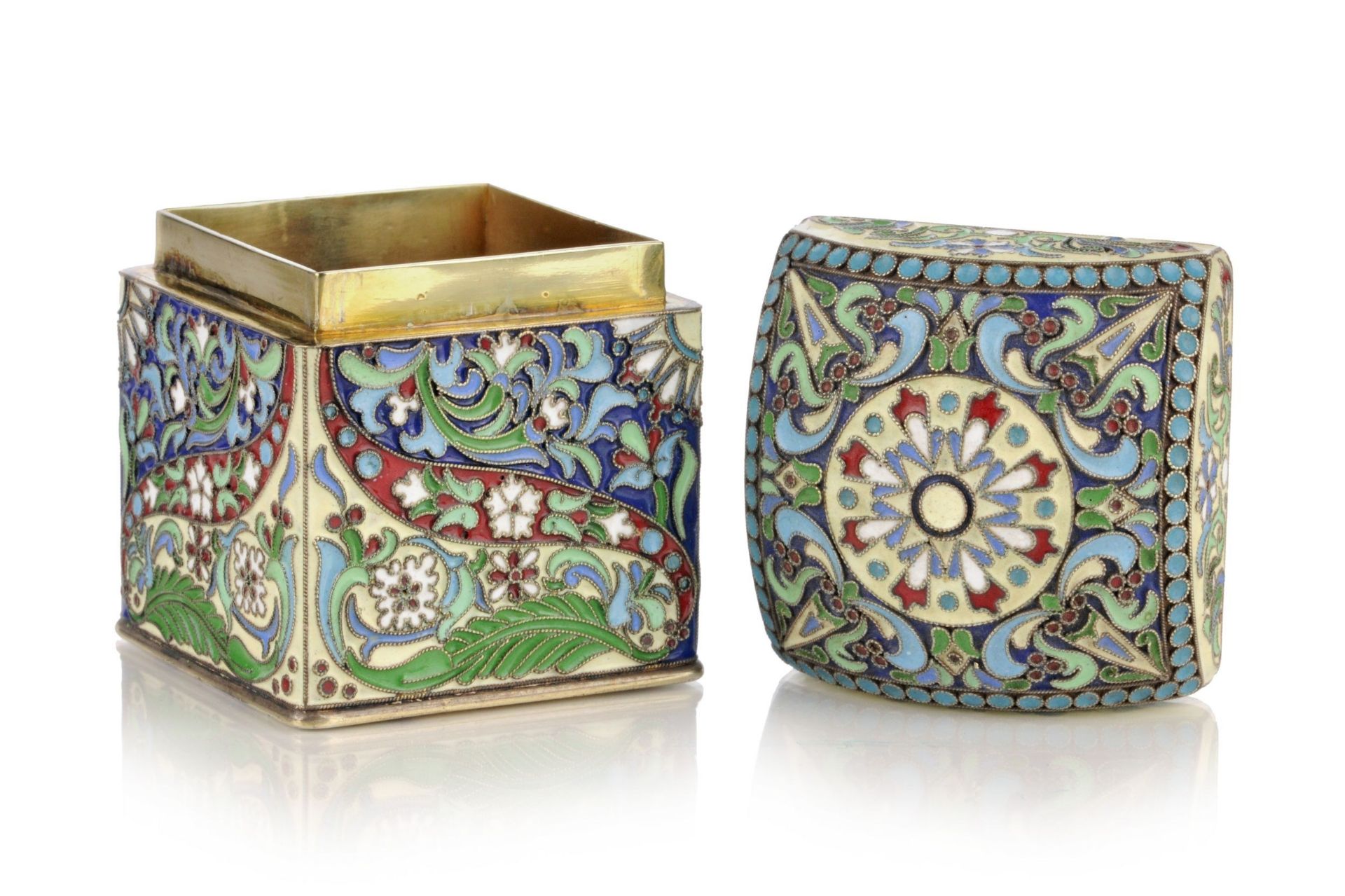 Deckeldose mit Cloisonné-Dekor. Grigorij Michael Sbitnjew, Moskau. 19081917 oder 2. H. 20. Jh. - Bild 3 aus 4