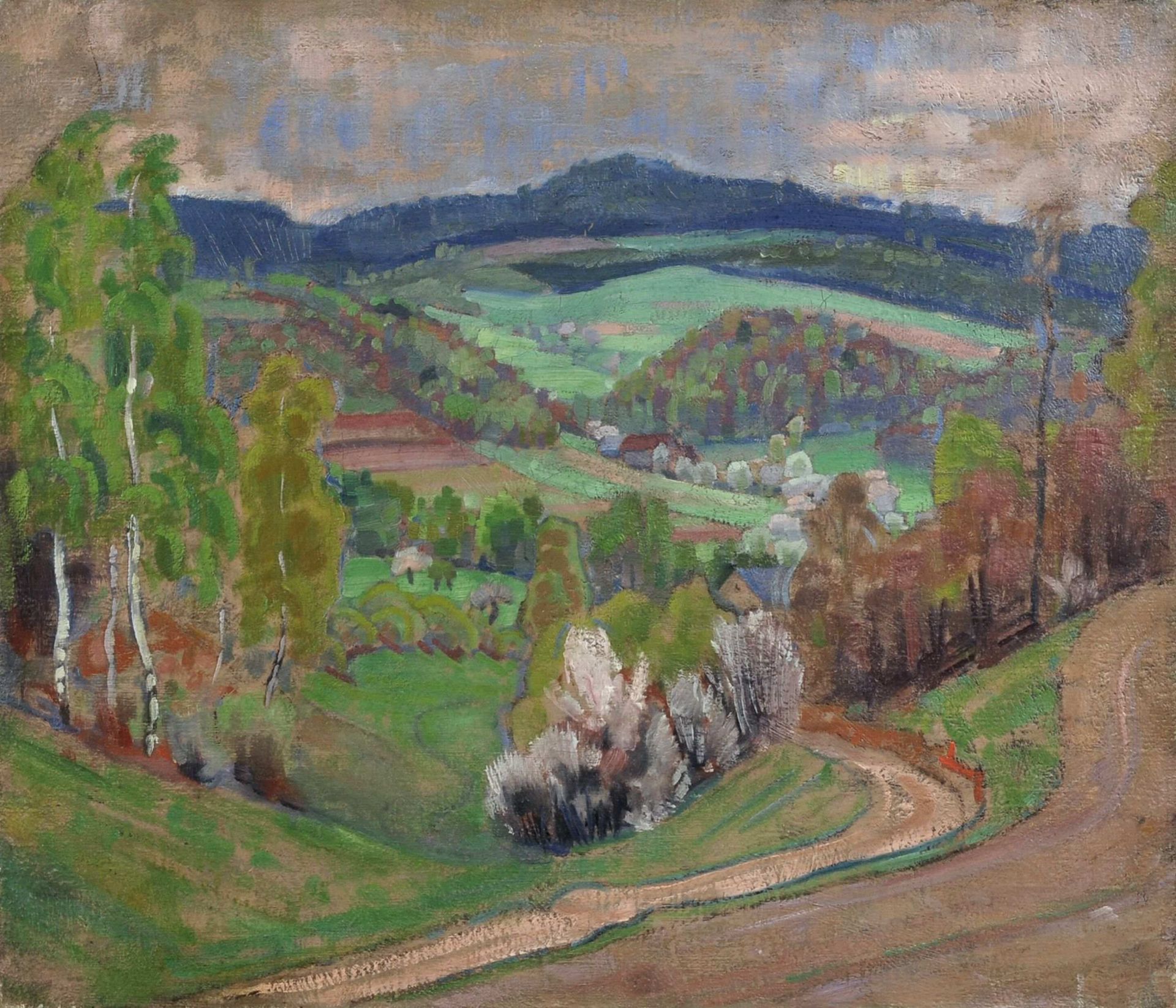 Georg Lührig, Erzgebirgslandschaft im Frühling. Wohl um 1920.