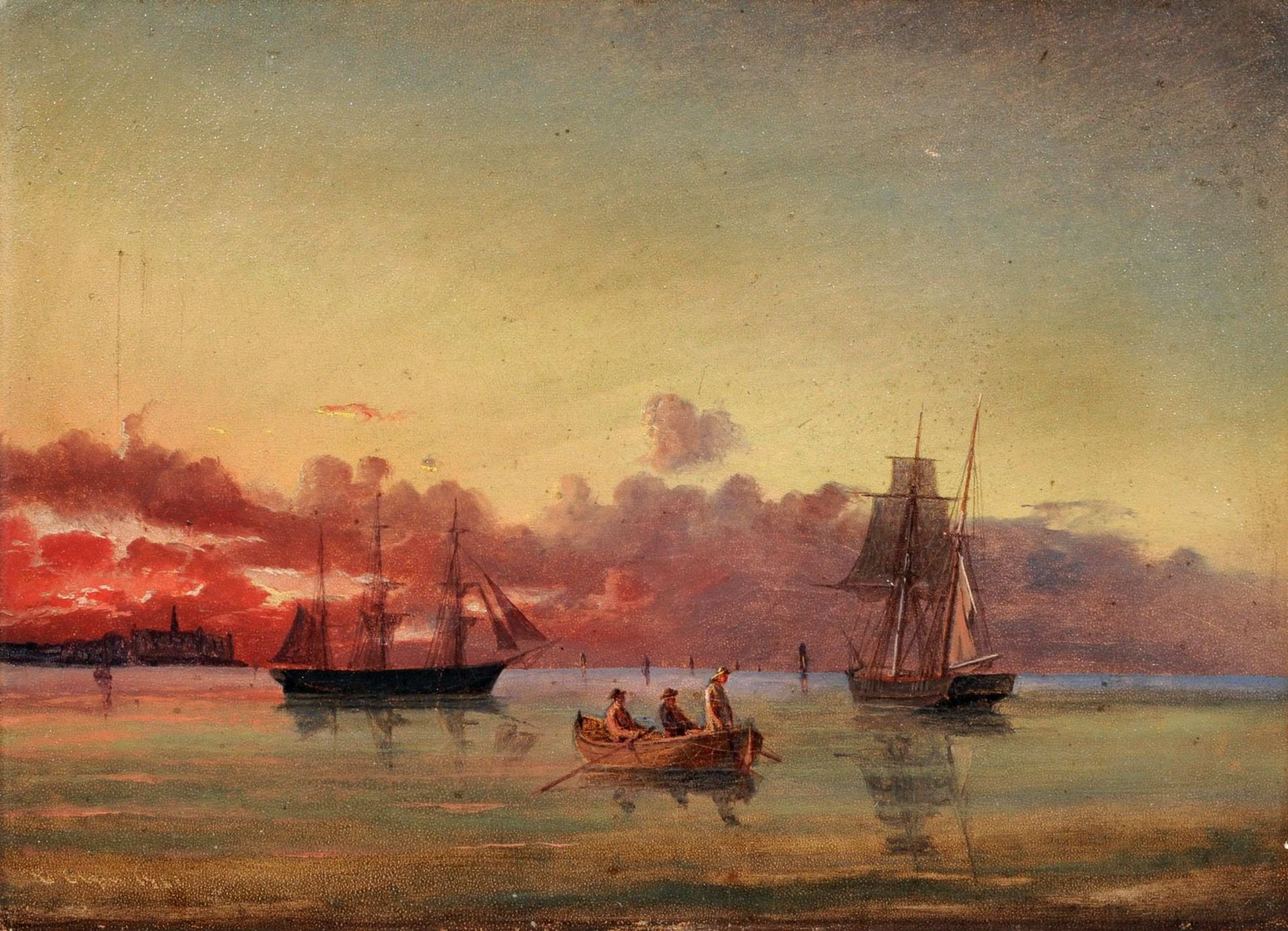 Carl Julius Emil Olsen (zugeschr.), Ruhige See im Abendlicht. Wohl 1861.
