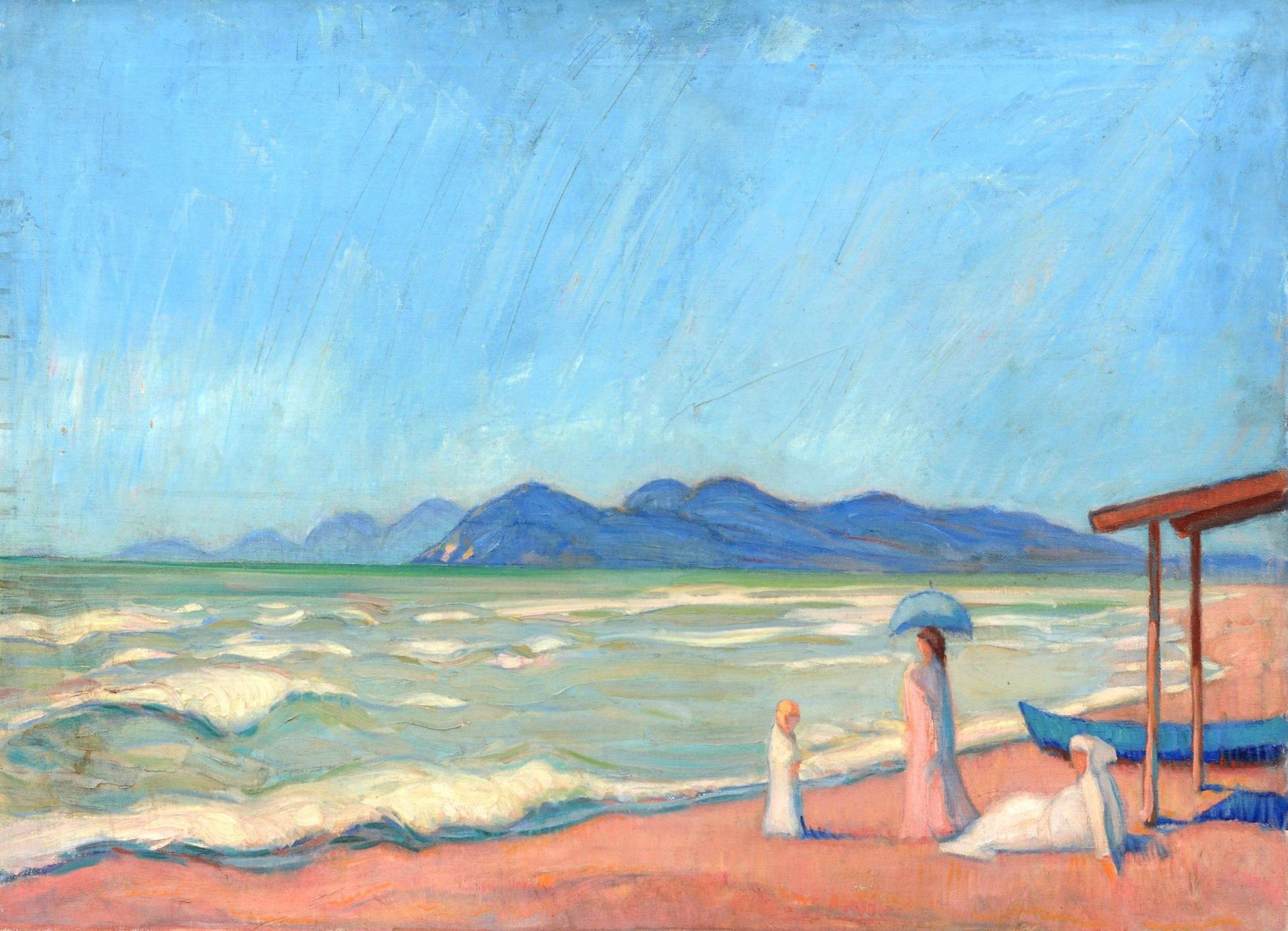 Richard Dreher, Am Strand von Forte dei Marmi in der Toskana (?). 1909.